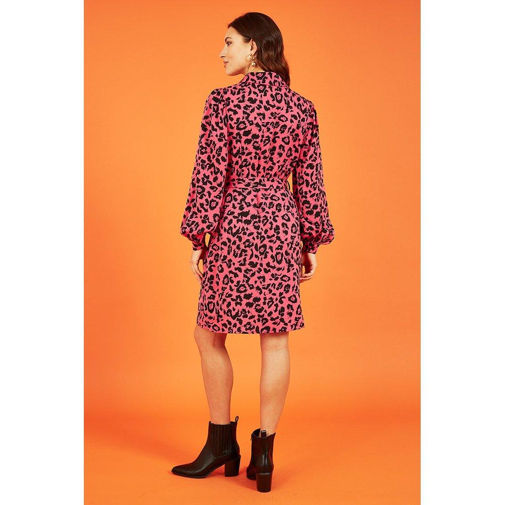 Pink - Mela London - Pink Animal Print Long Sleeve Dress - 4