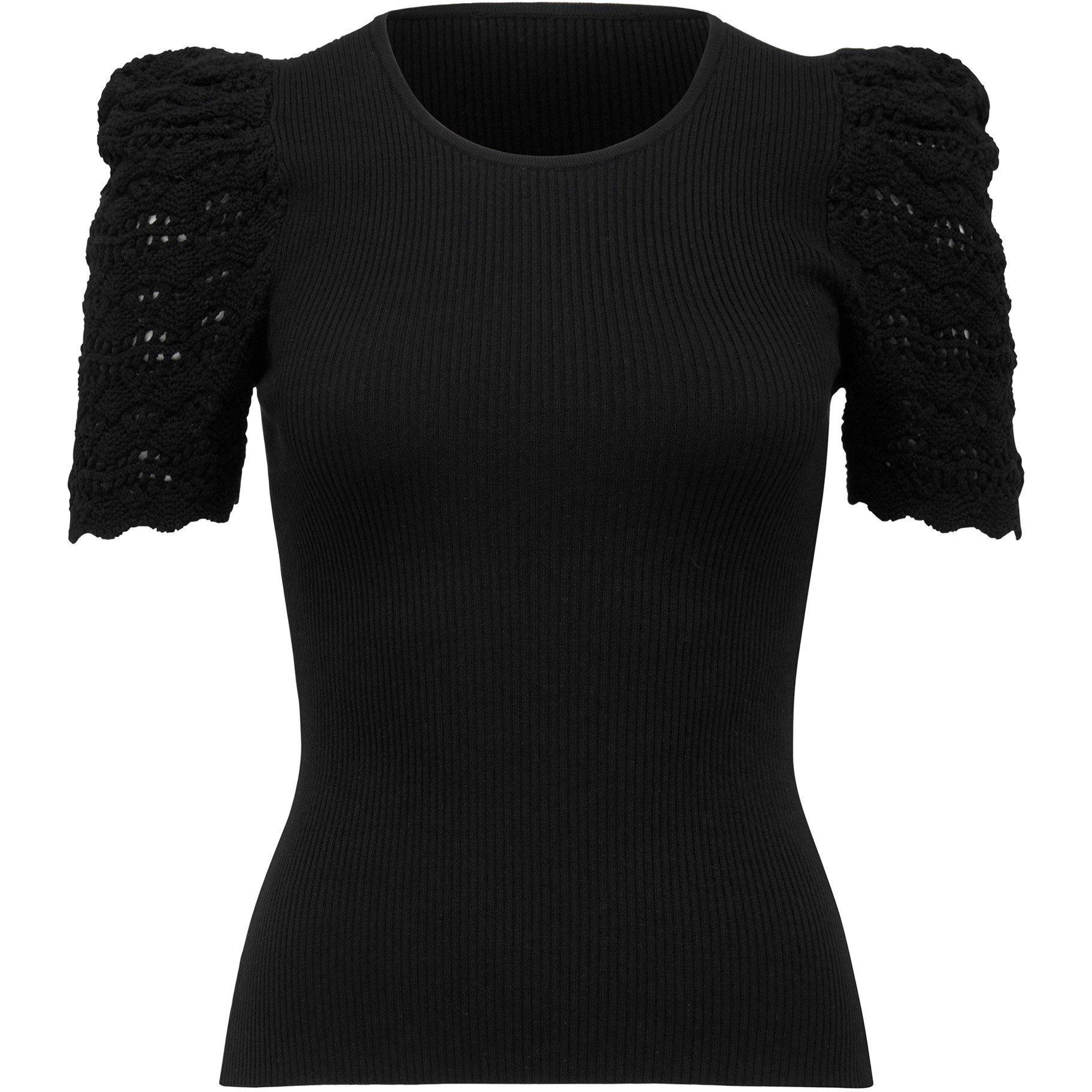 Black - Forever New - Lori Crew Neck Puff Sleeve Knit Tee - 1