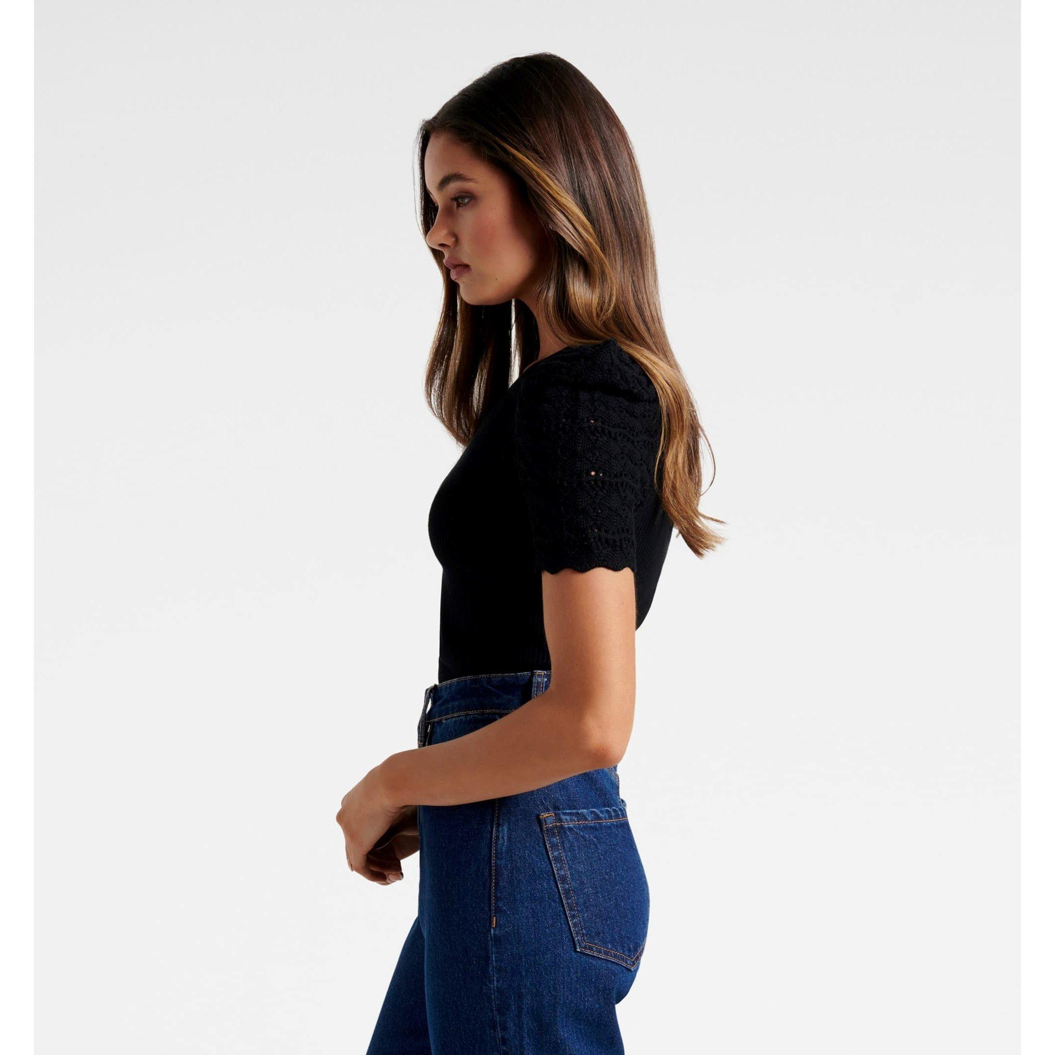 Black - Forever New - Lori Crew Neck Puff Sleeve Knit Tee - 5