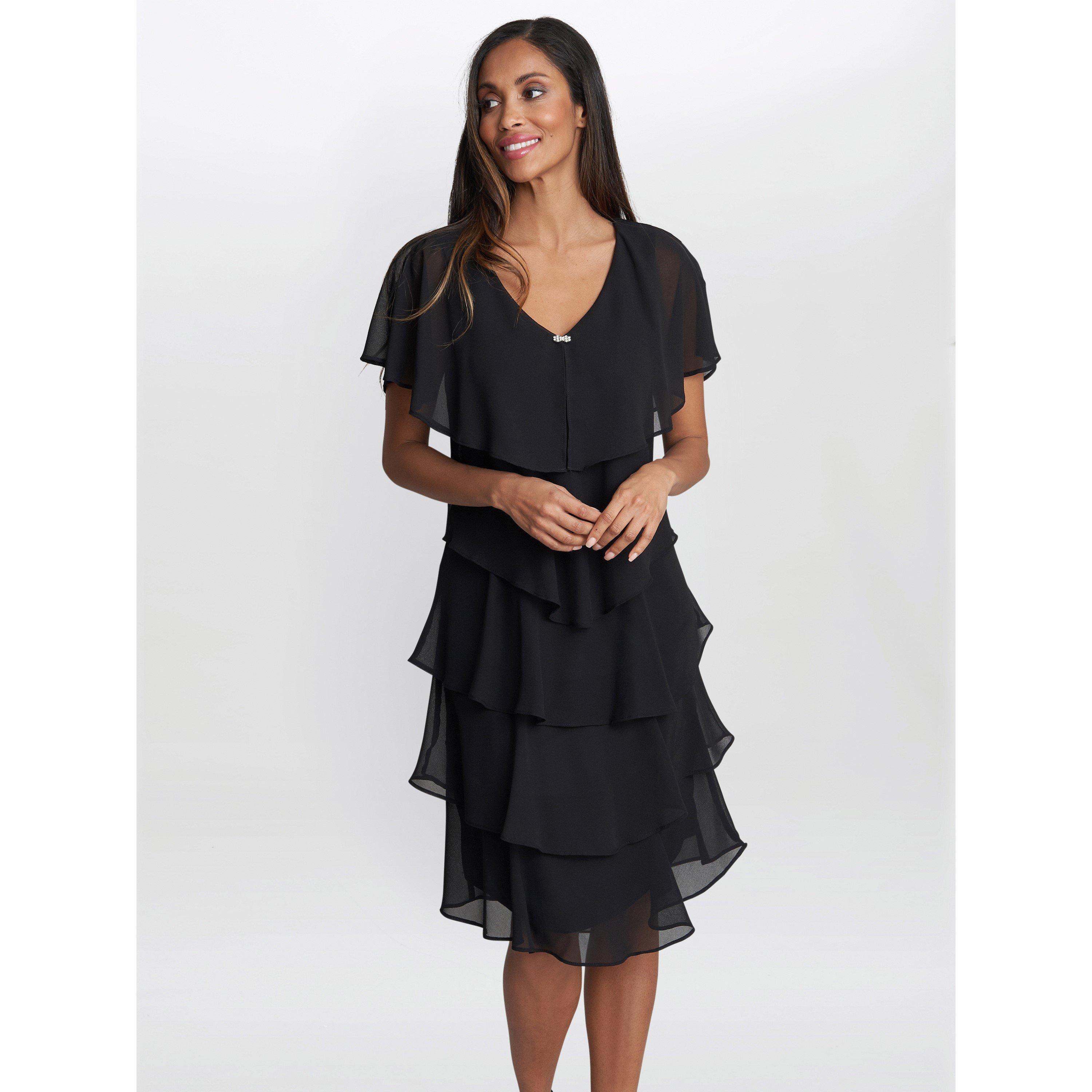 Gina Bacconi Women's Lona Georgette Tiers Short Capelet Dress - Black - 20
