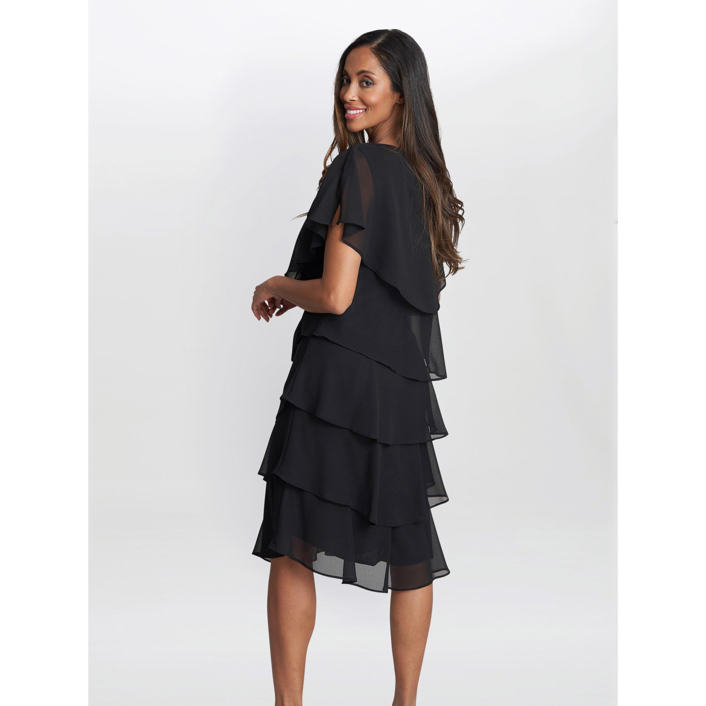 Black - Gina Bacconi - Lona Georgette Tiers Short Capelet Dress - 2