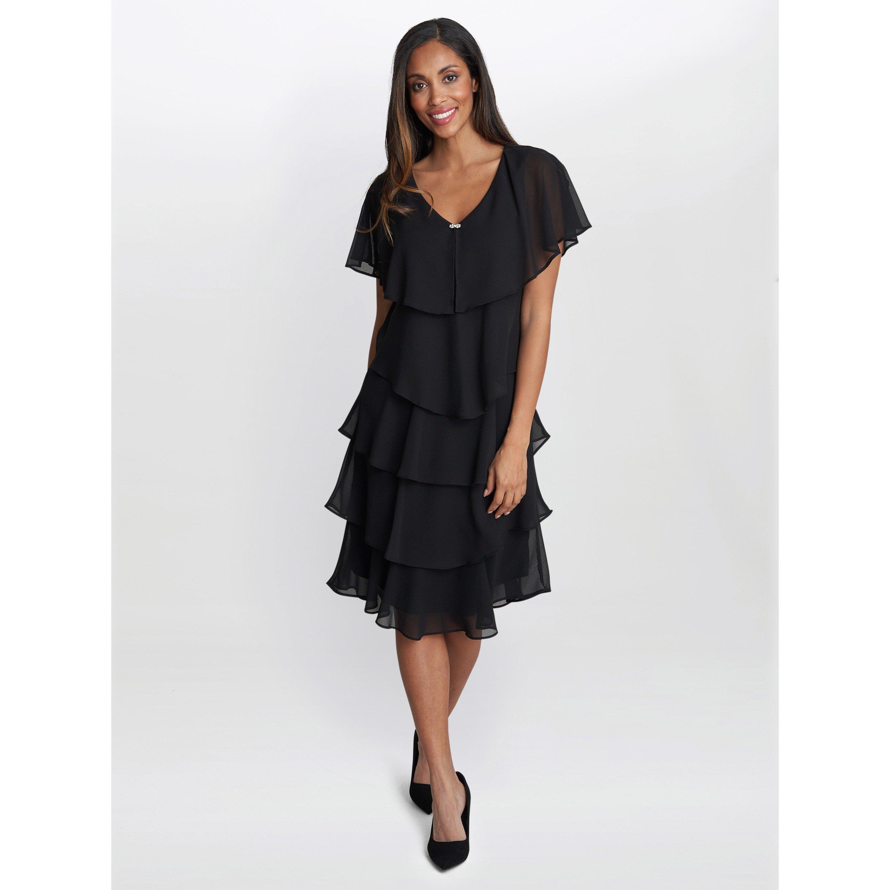 Black - Gina Bacconi - Lona Georgette Tiers Short Capelet Dress - 3