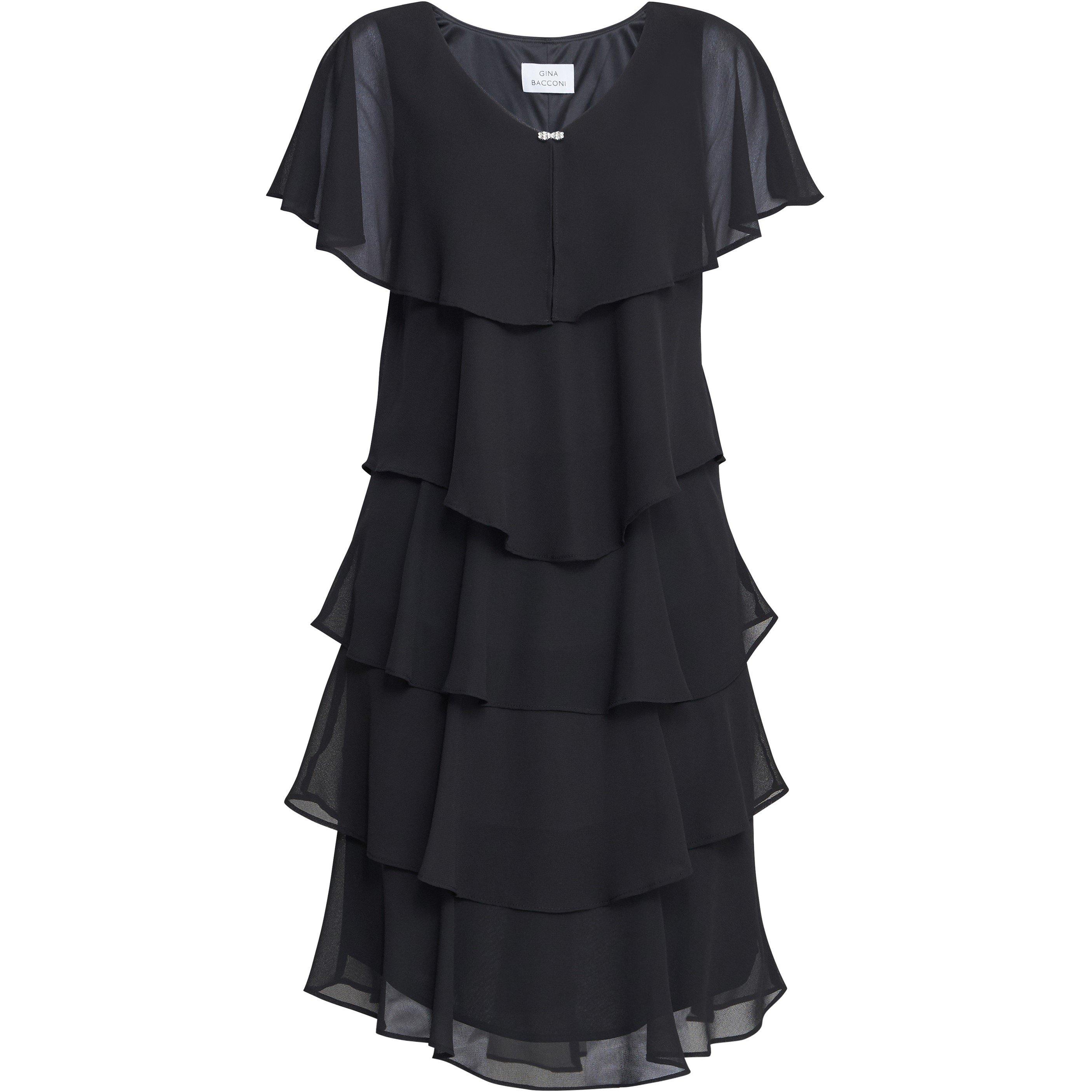 Black - Gina Bacconi - Lona Georgette Tiers Short Capelet Dress - 4