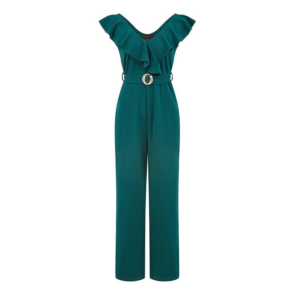 Green - Mela London - Jumpsuit With Gold Buckle & Frill Detail - 4