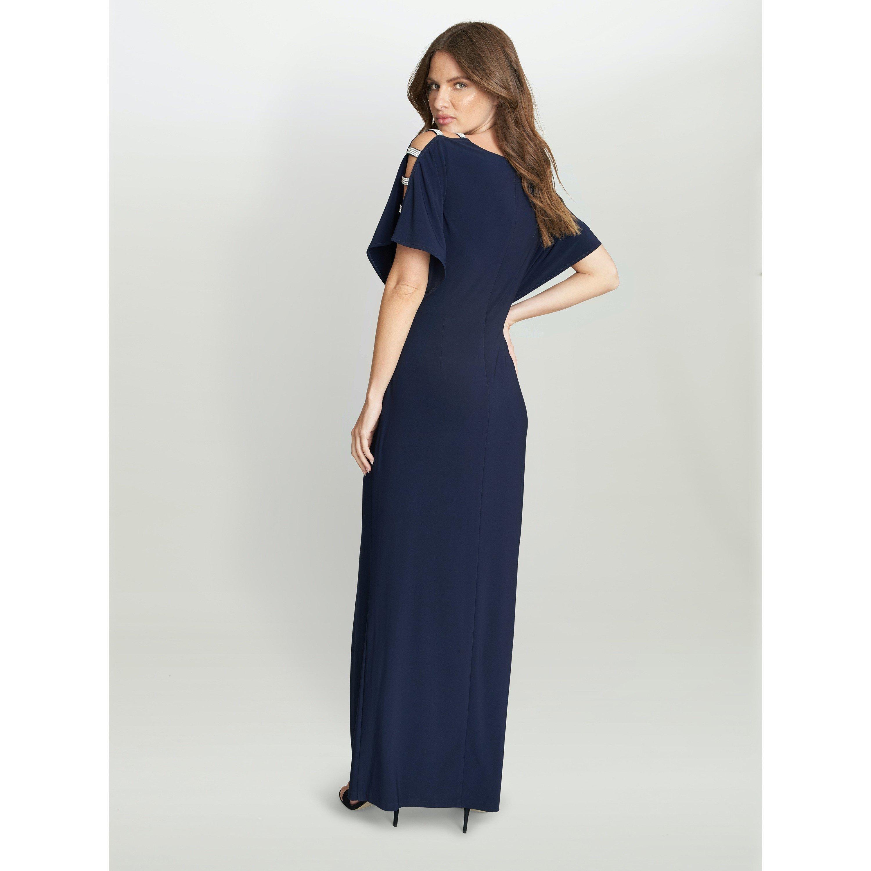 Navy - Gina Bacconi - Pascale Long Knot Front Jersey Dress - 2