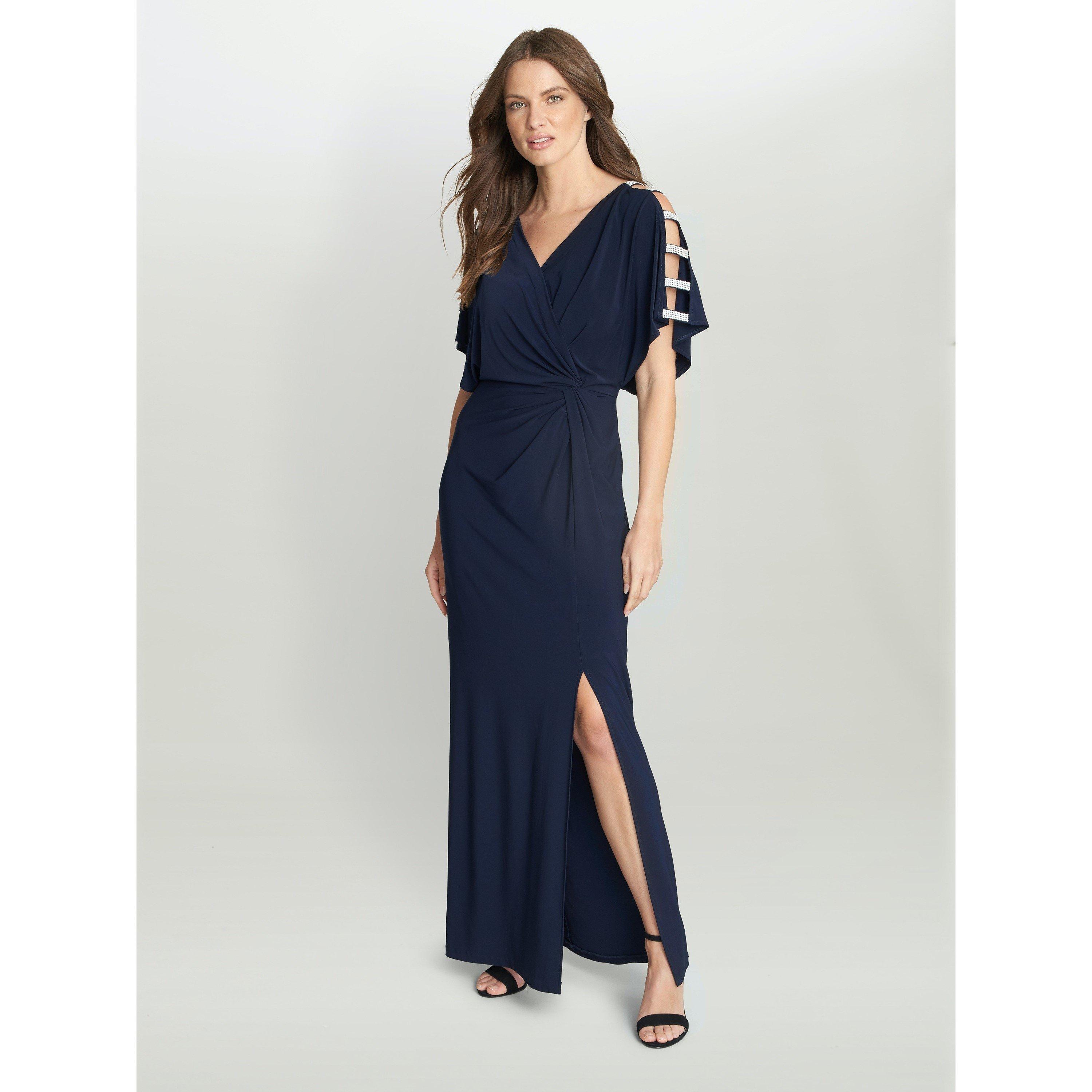 Navy - Gina Bacconi - Pascale Long Knot Front Jersey Dress - 3