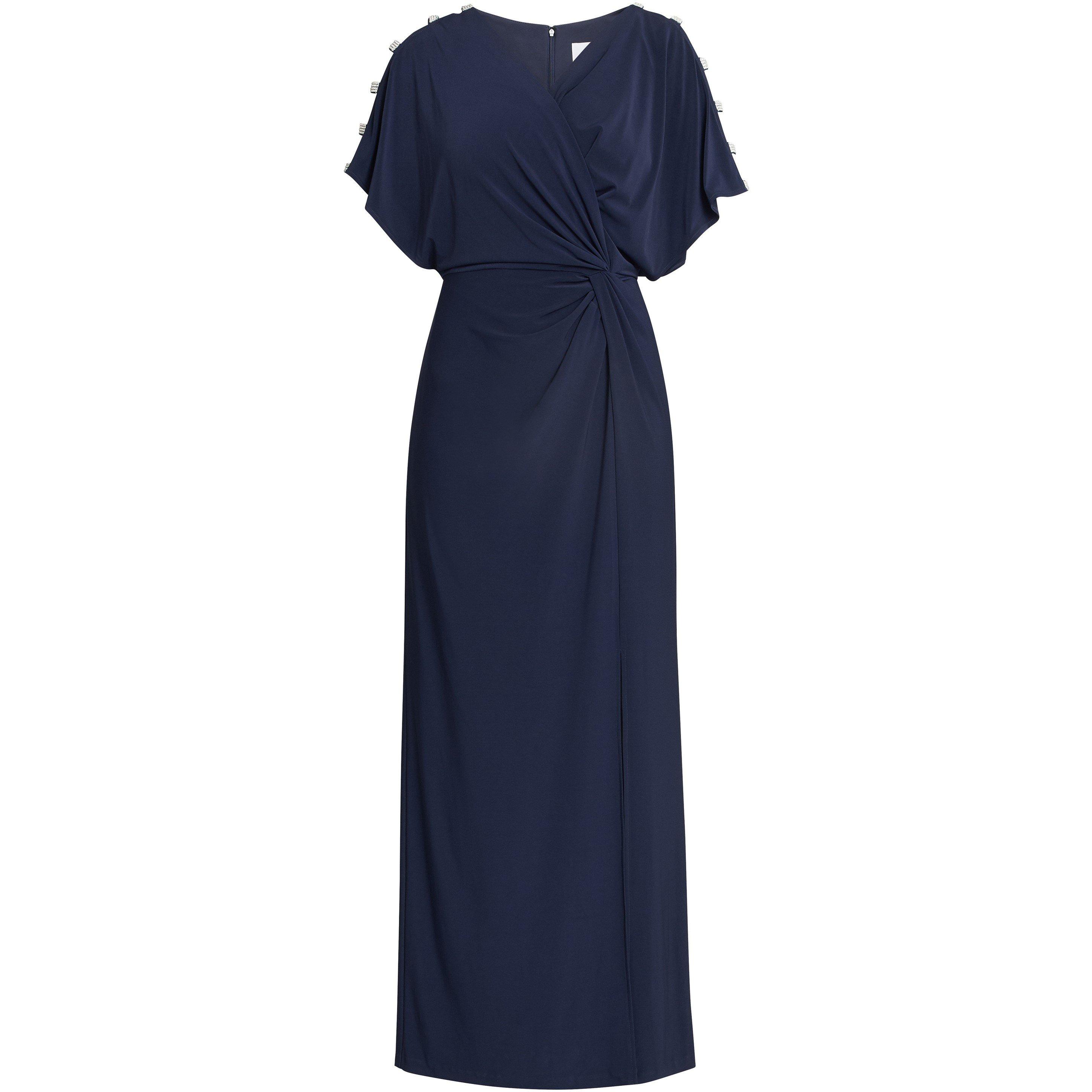 Navy - Gina Bacconi - Pascale Long Knot Front Jersey Dress - 4
