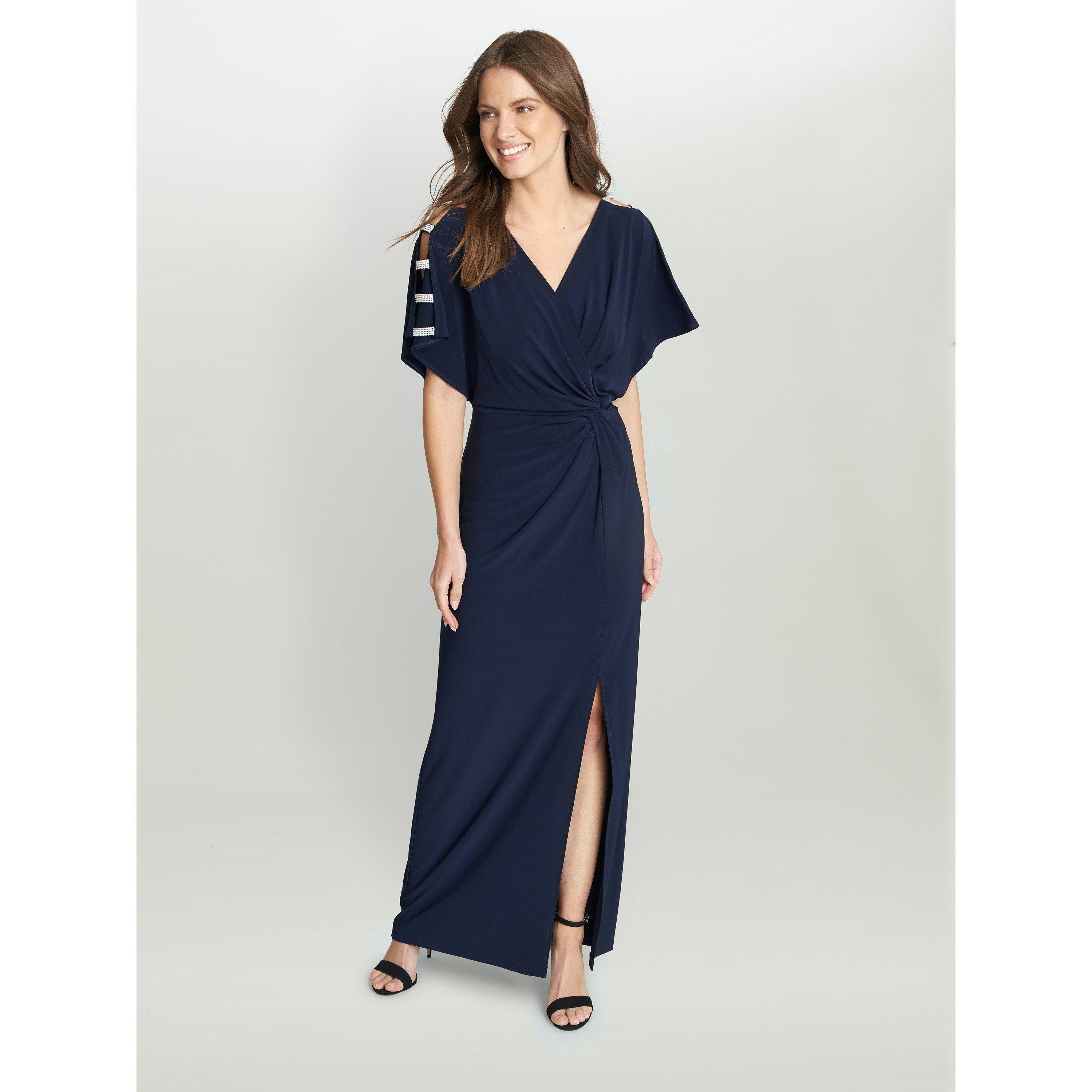 Navy - Gina Bacconi - Pascale Long Knot Front Jersey Dress - 6