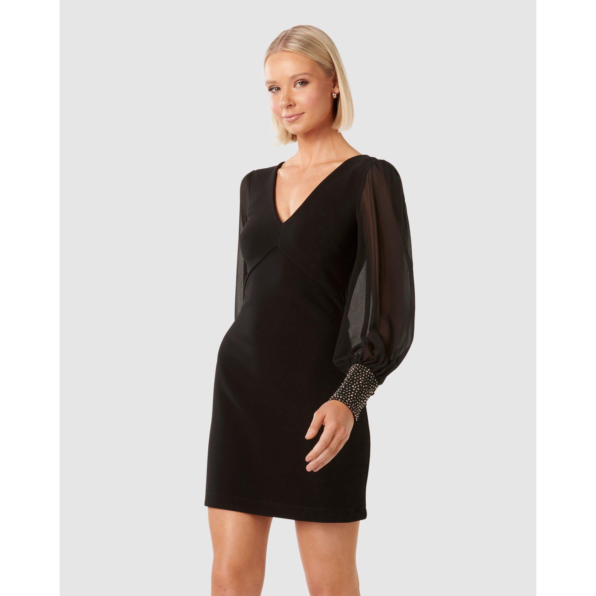 Black - Forever New - Adaline Rhinestone Cuff Mini Dress - 4