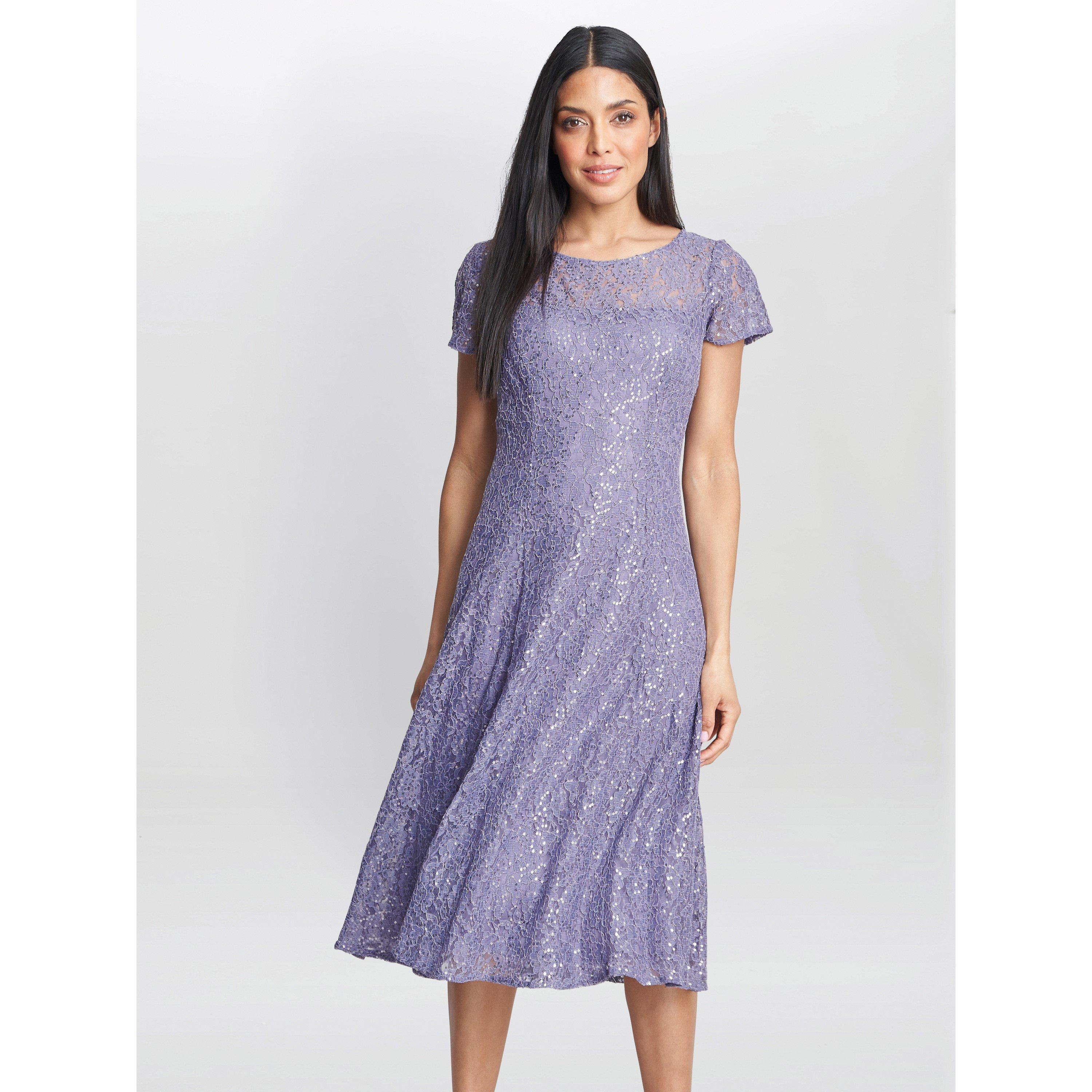 Lilac - Gina Bacconi - Genny Cap Sleeve Midi Sequin Lace Dress - 1