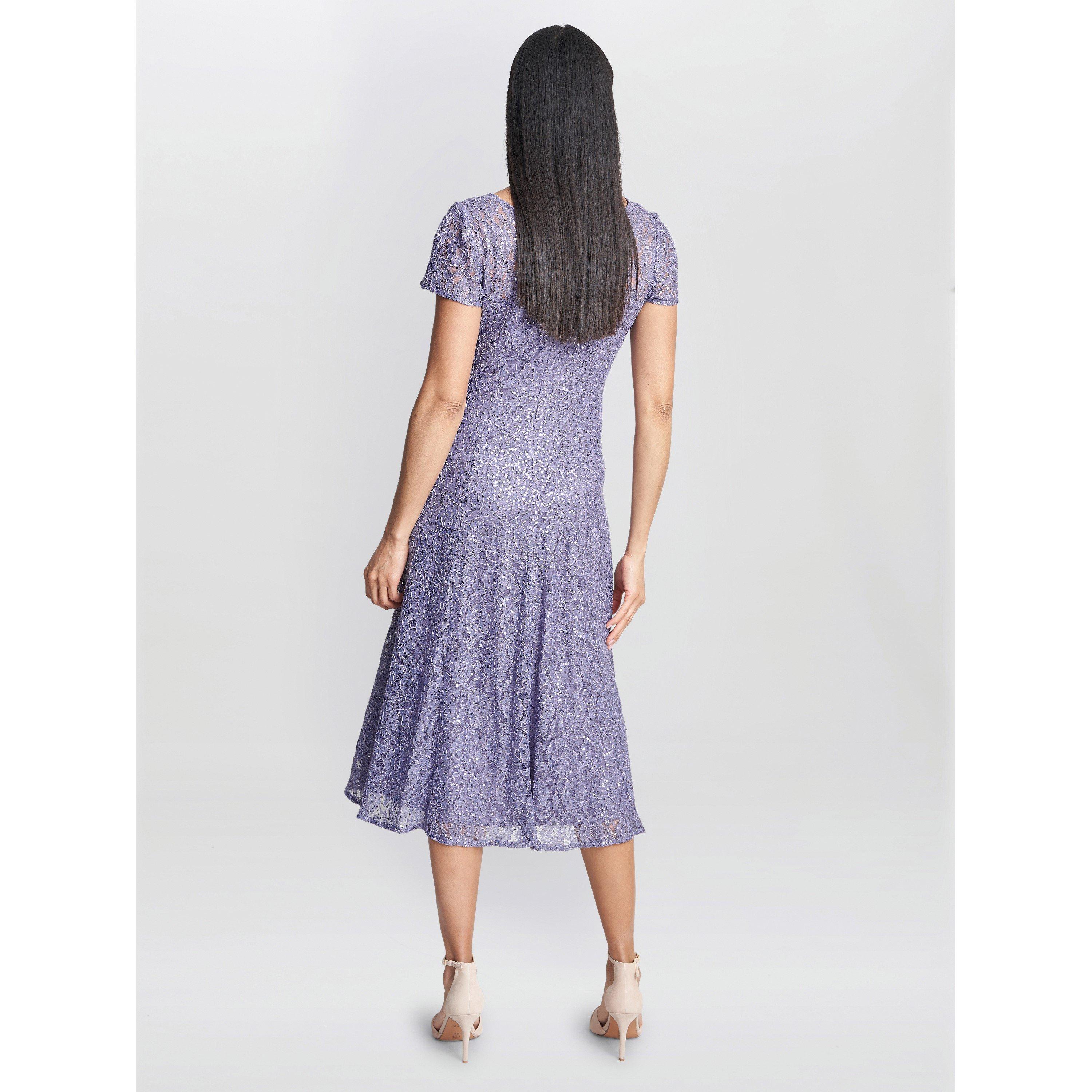 Lilac - Gina Bacconi - Genny Cap Sleeve Midi Sequin Lace Dress - 2