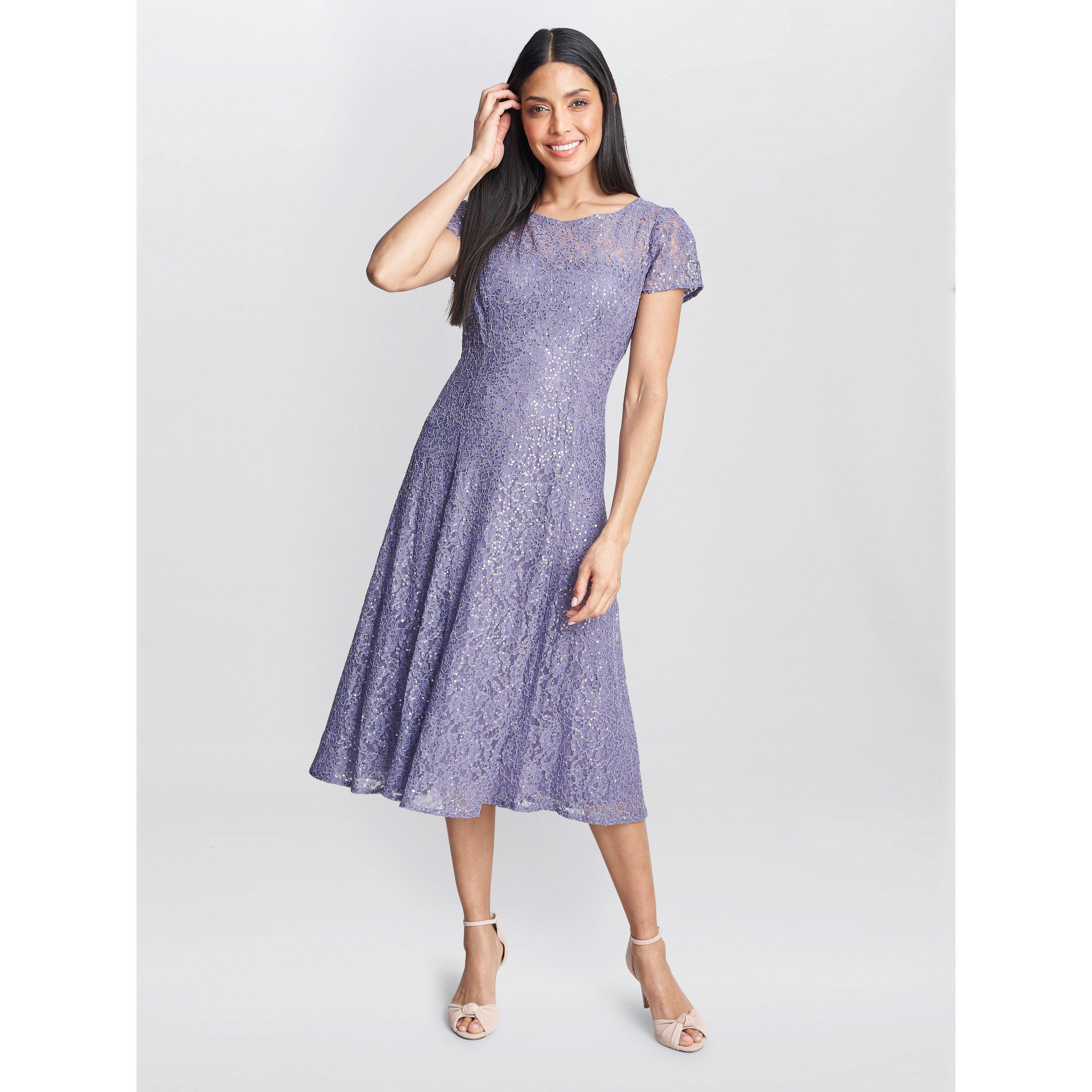 Lilac - Gina Bacconi - Genny Cap Sleeve Midi Sequin Lace Dress - 3