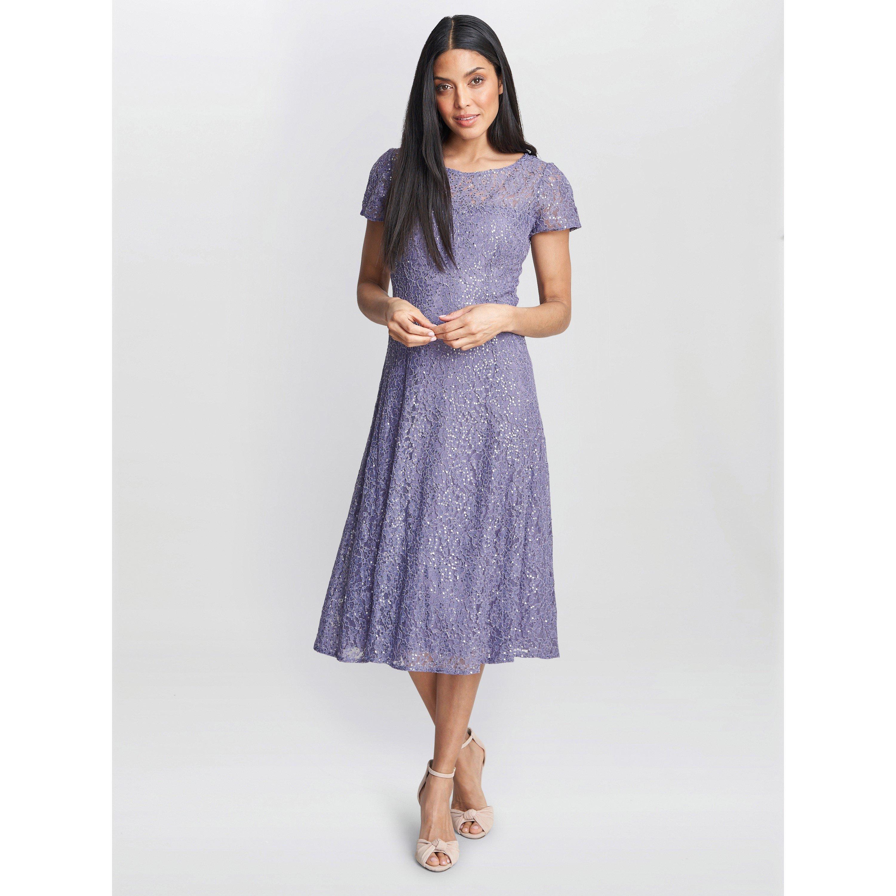 Lilac - Gina Bacconi - Genny Cap Sleeve Midi Sequin Lace Dress - 6