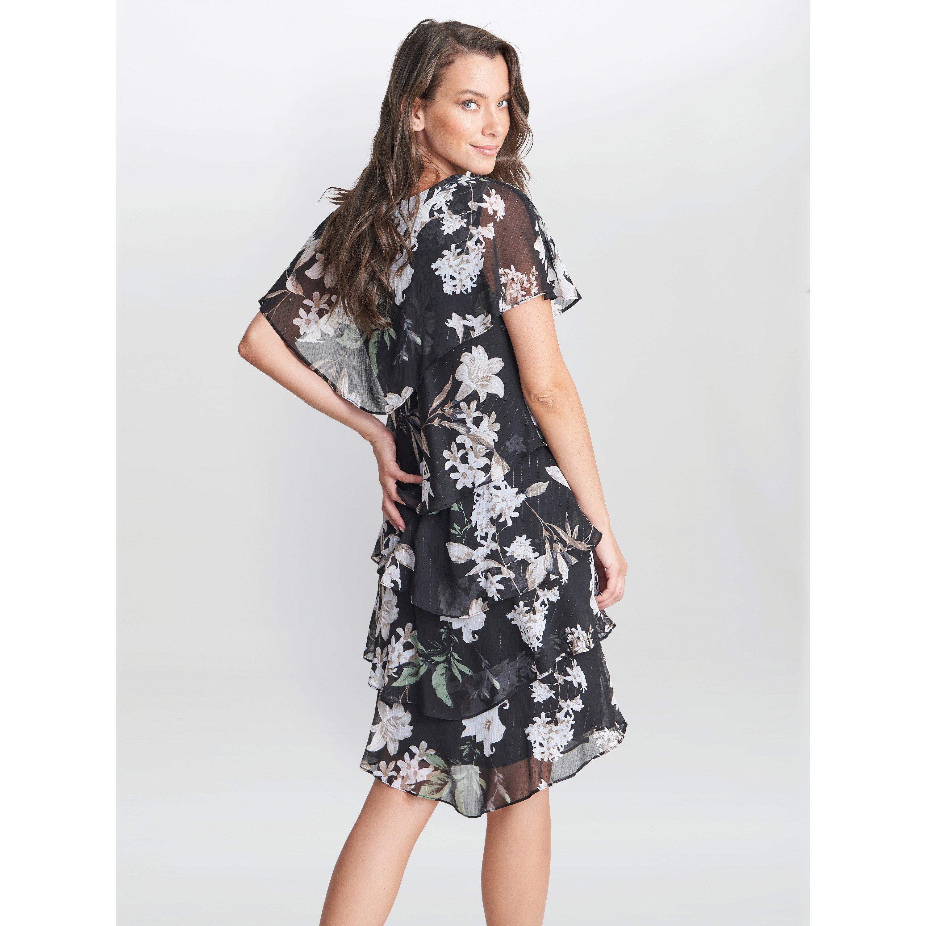 Black / Multi - Gina Bacconi - Debbie Floral Print Tiered Dress - 2