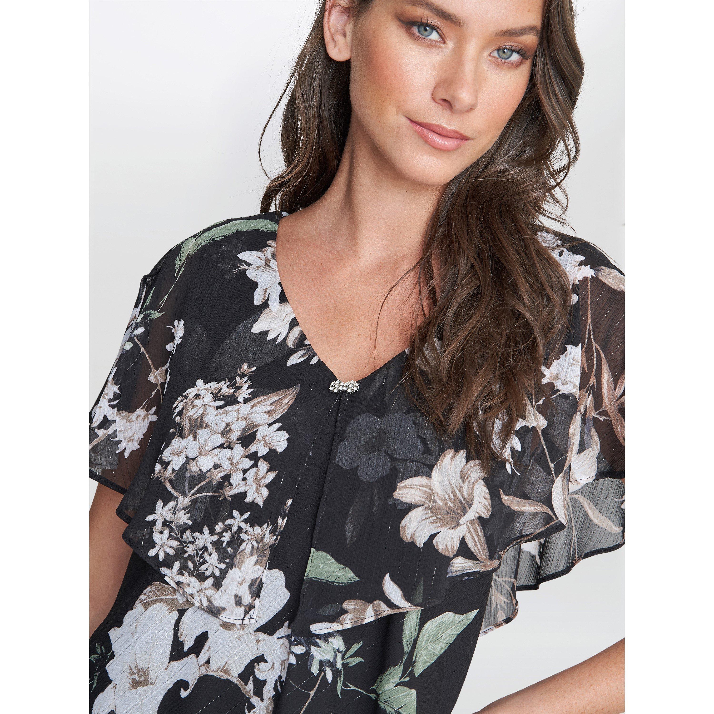 Black / Multi - Gina Bacconi - Debbie Floral Print Tiered Dress - 5