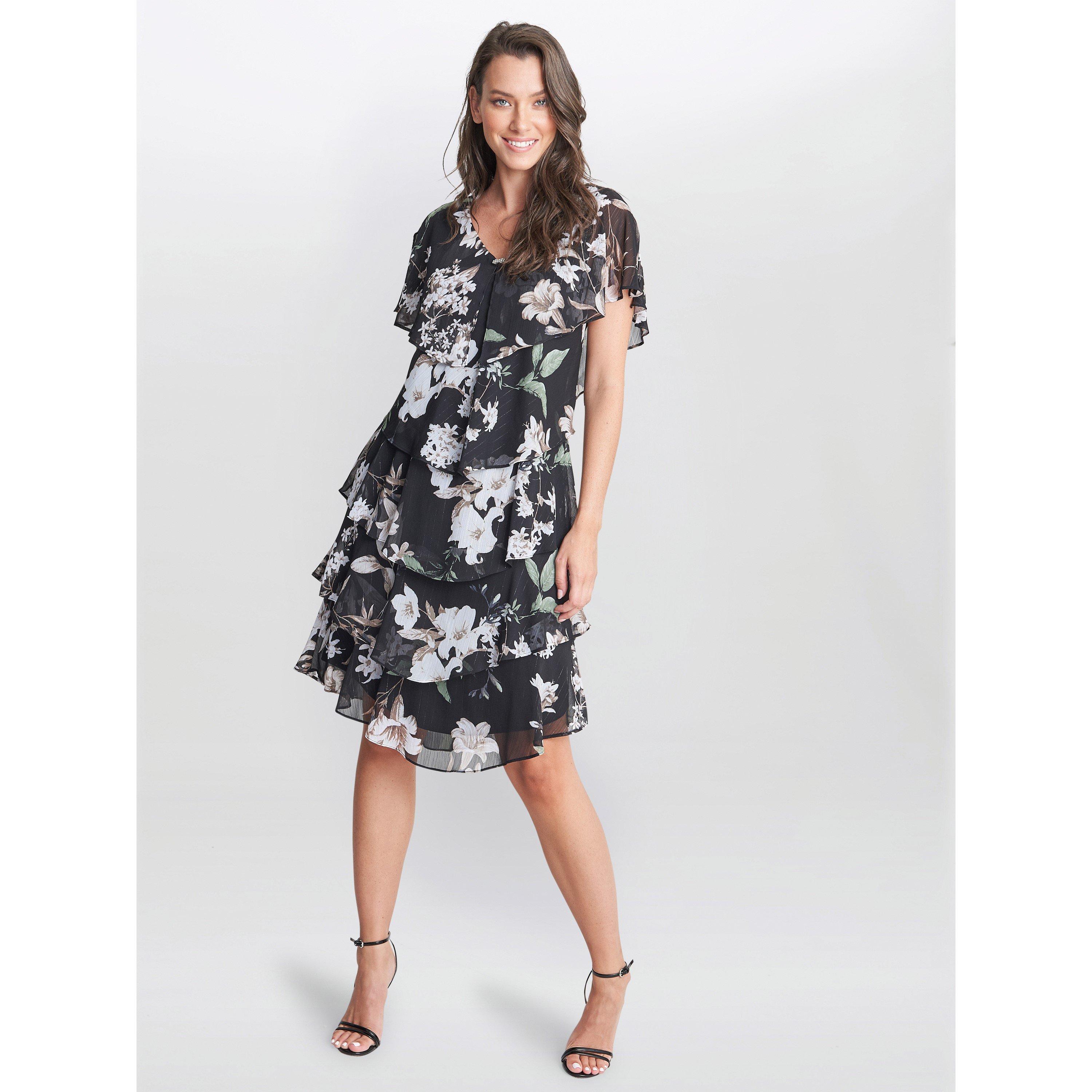 Black / Multi - Gina Bacconi - Debbie Floral Print Tiered Dress - 6