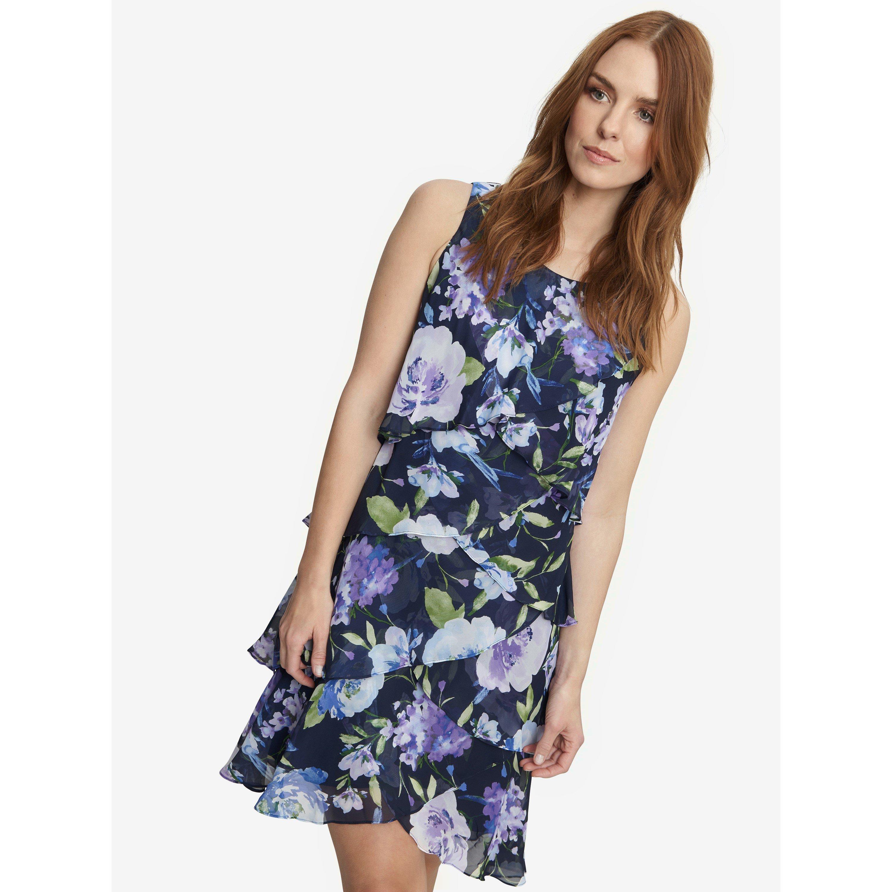 Navy Multi - Gina Bacconi - Women's Hallie Floral Layered Chiffon Party Shift Dress - 1