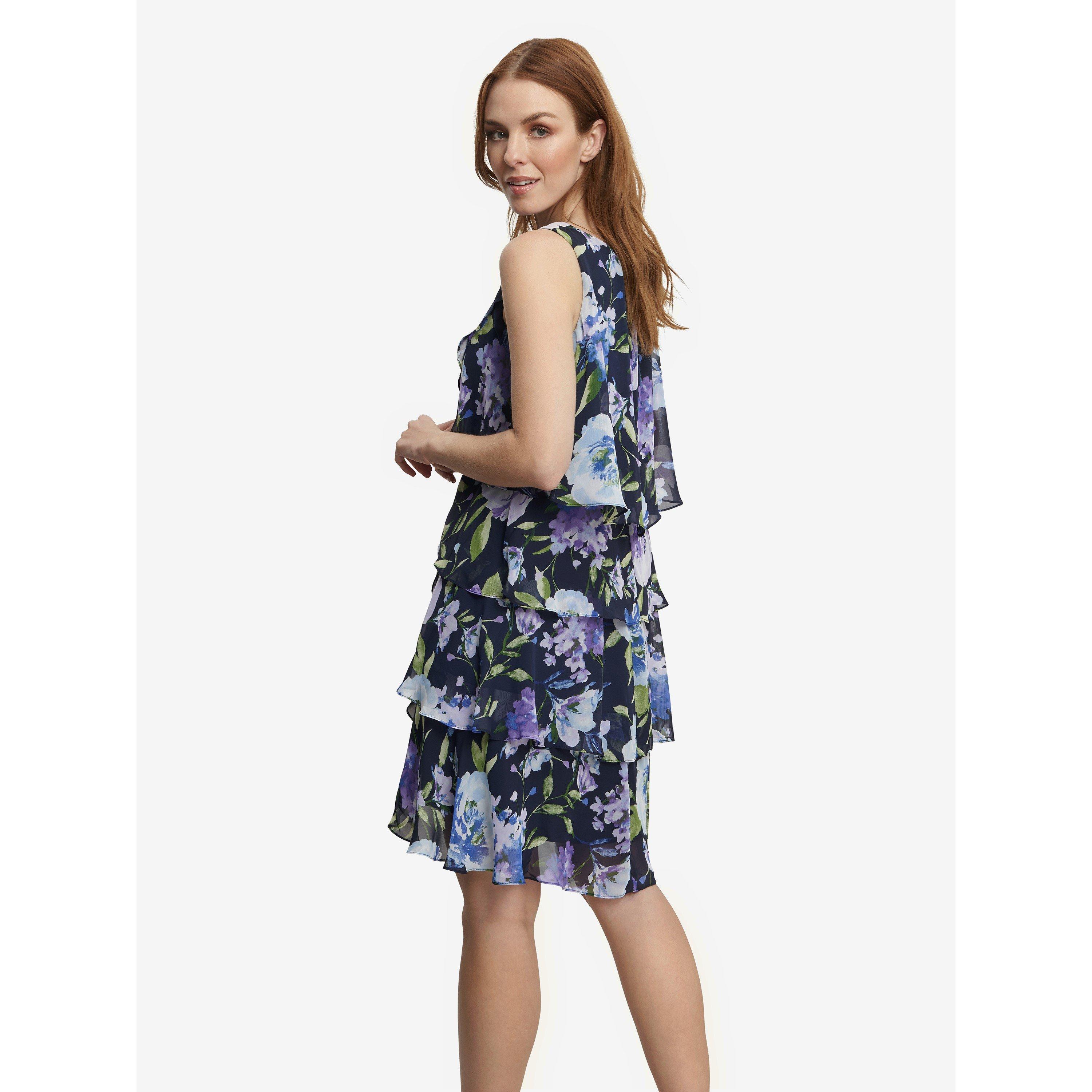 Navy Multi - Gina Bacconi - Women's Hallie Floral Layered Chiffon Party Shift Dress - 2