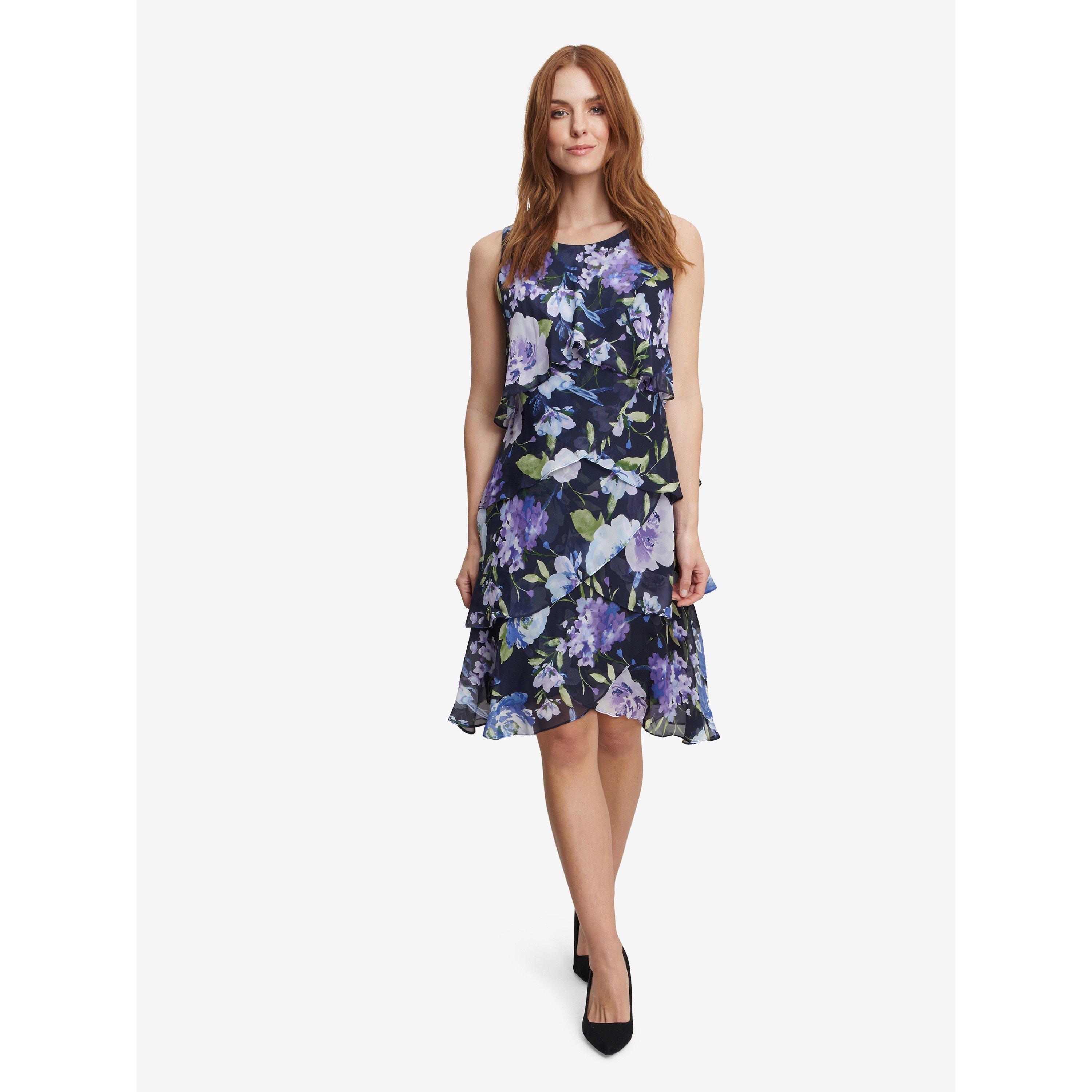 Navy Multi - Gina Bacconi - Women's Hallie Floral Layered Chiffon Party Shift Dress - 3