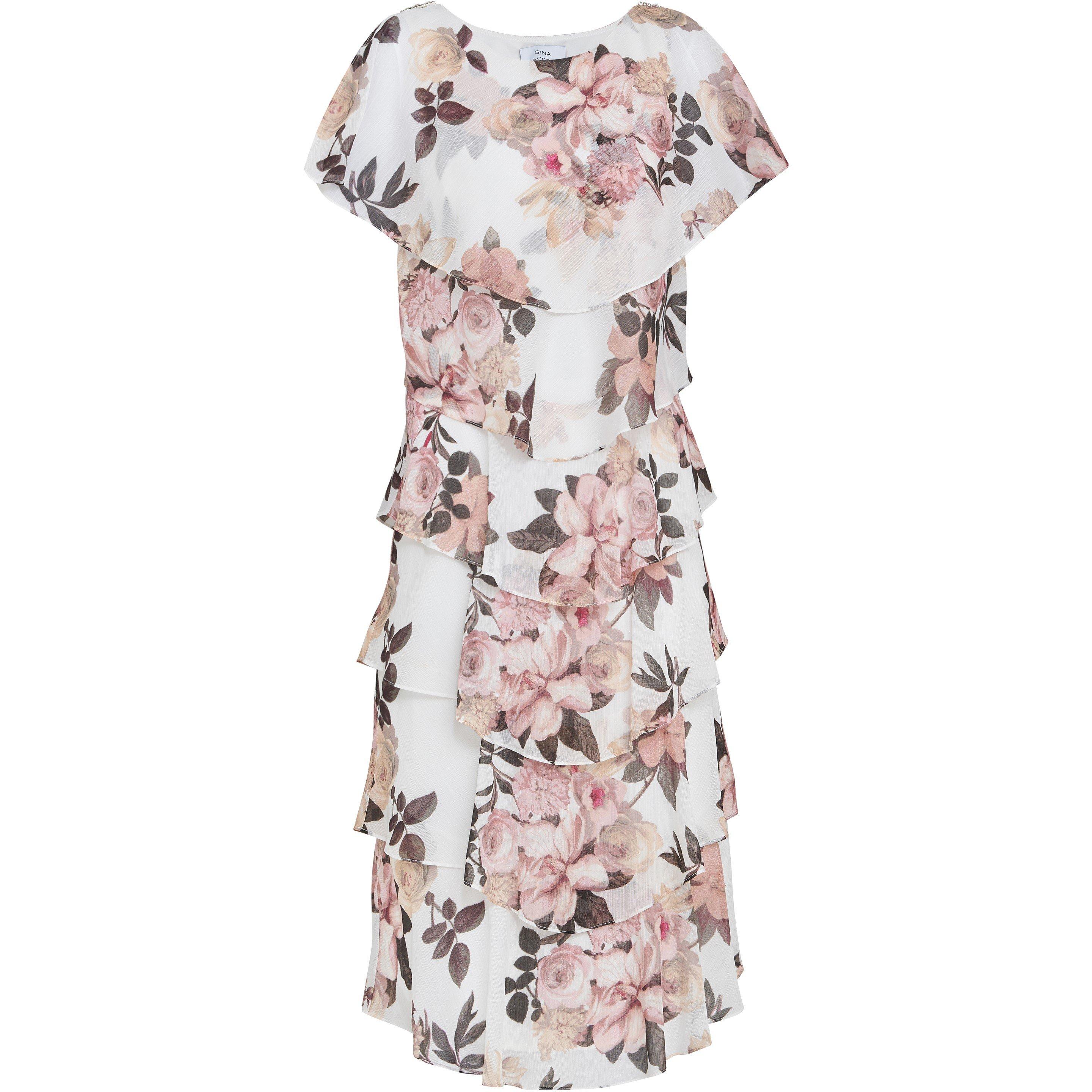 Ivory / Pink - Gina Bacconi - Alice Midi Printed Tiered Dress - 4