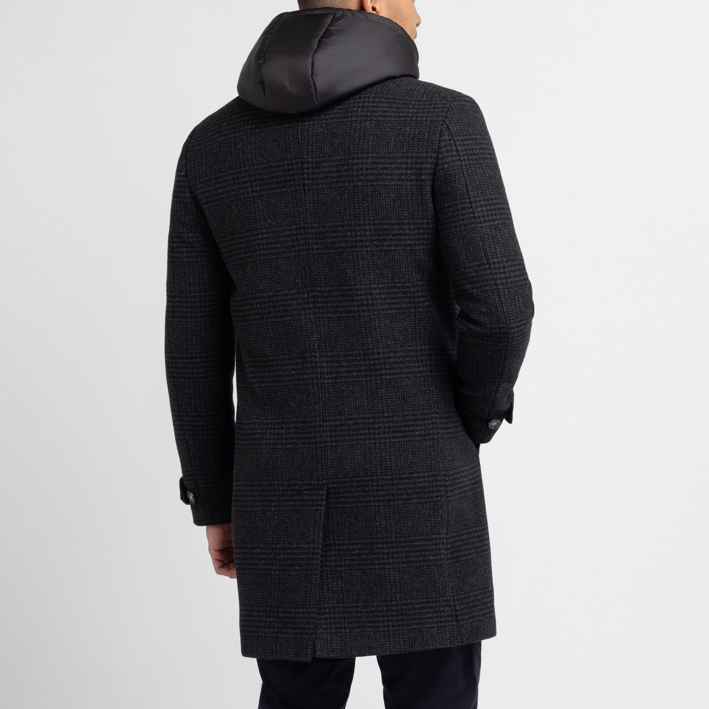 Grf - Eden Park - Men's Dark Grey Prince of Wales Pattern Wool Coat - 3