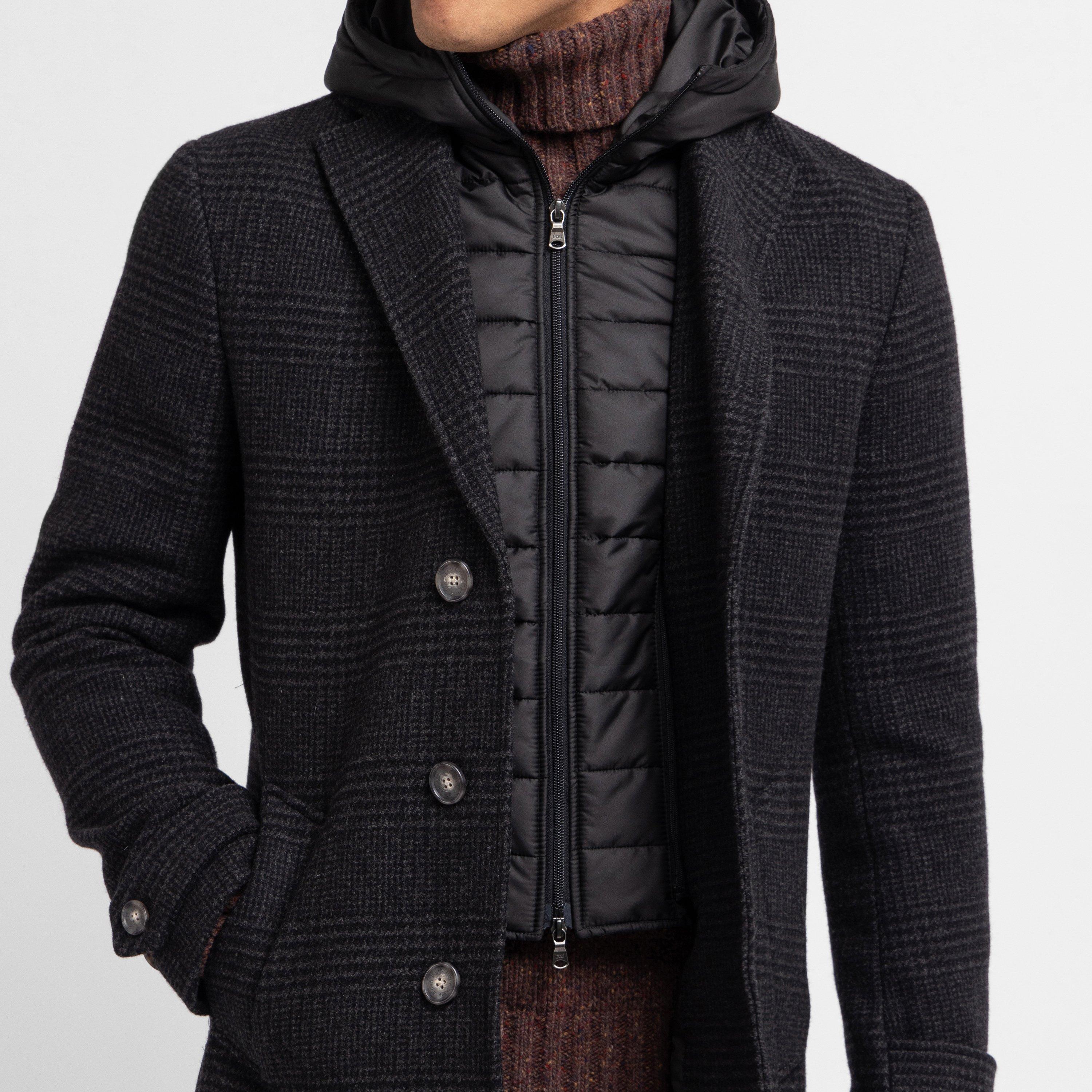 Grf - Eden Park - Men's Dark Grey Prince of Wales Pattern Wool Coat - 5