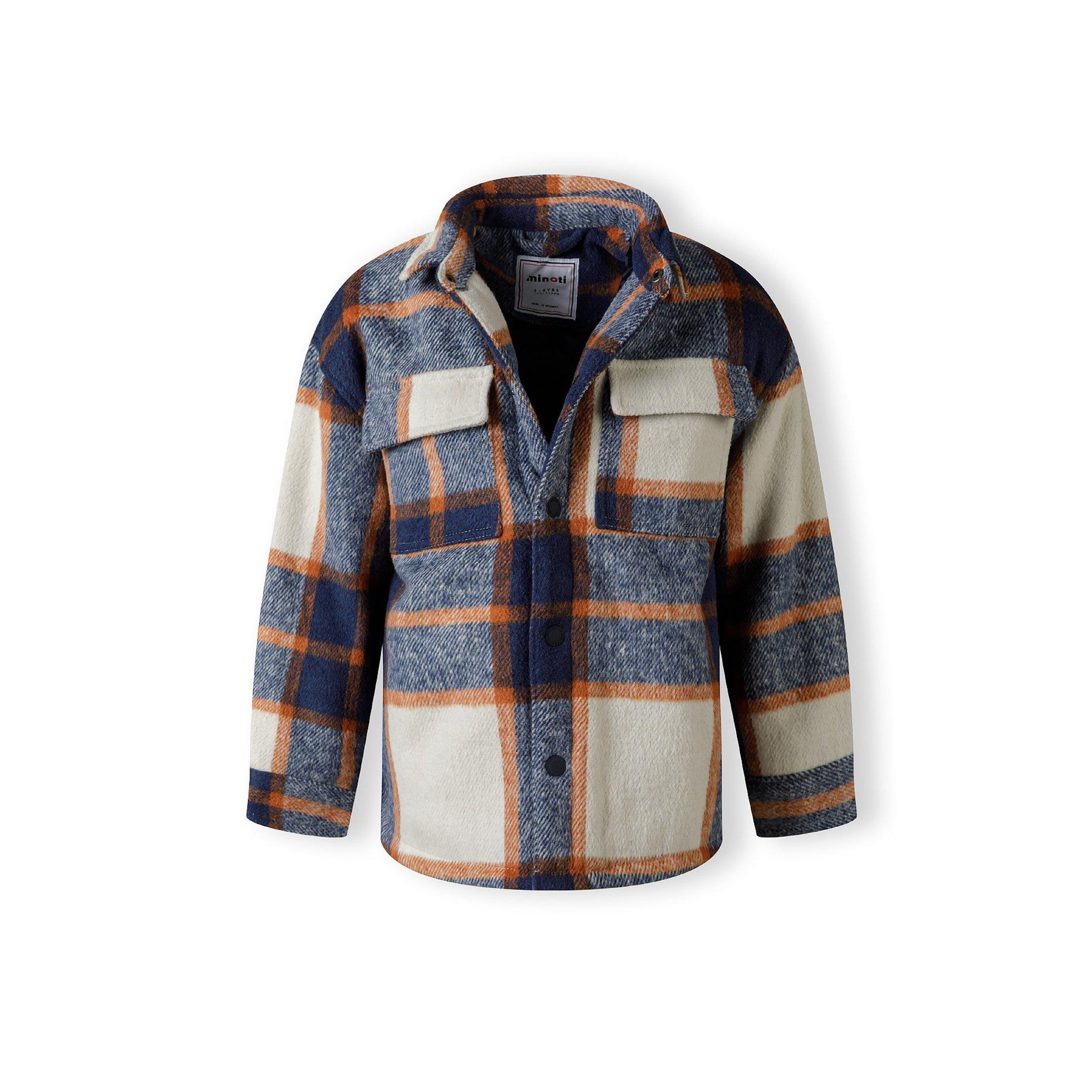 Blue - Minoti - Boys padded shirt jacket wool blend blue check - 5
