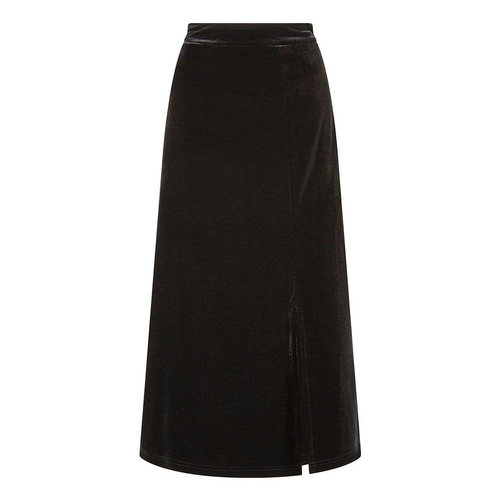 Black - Yumi - Black Velvet Skirt With Front Slit - 4
