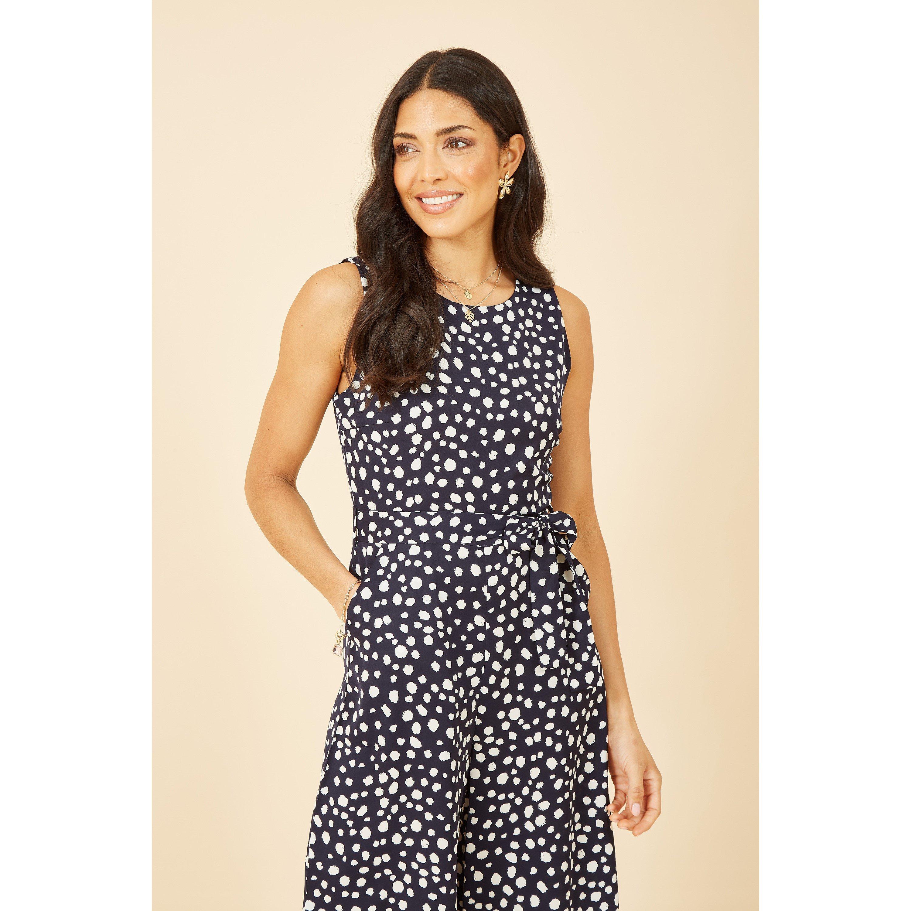 Navy - Mela London - Women's Navy Blotch Print Culotte Jumpsuit - 2
