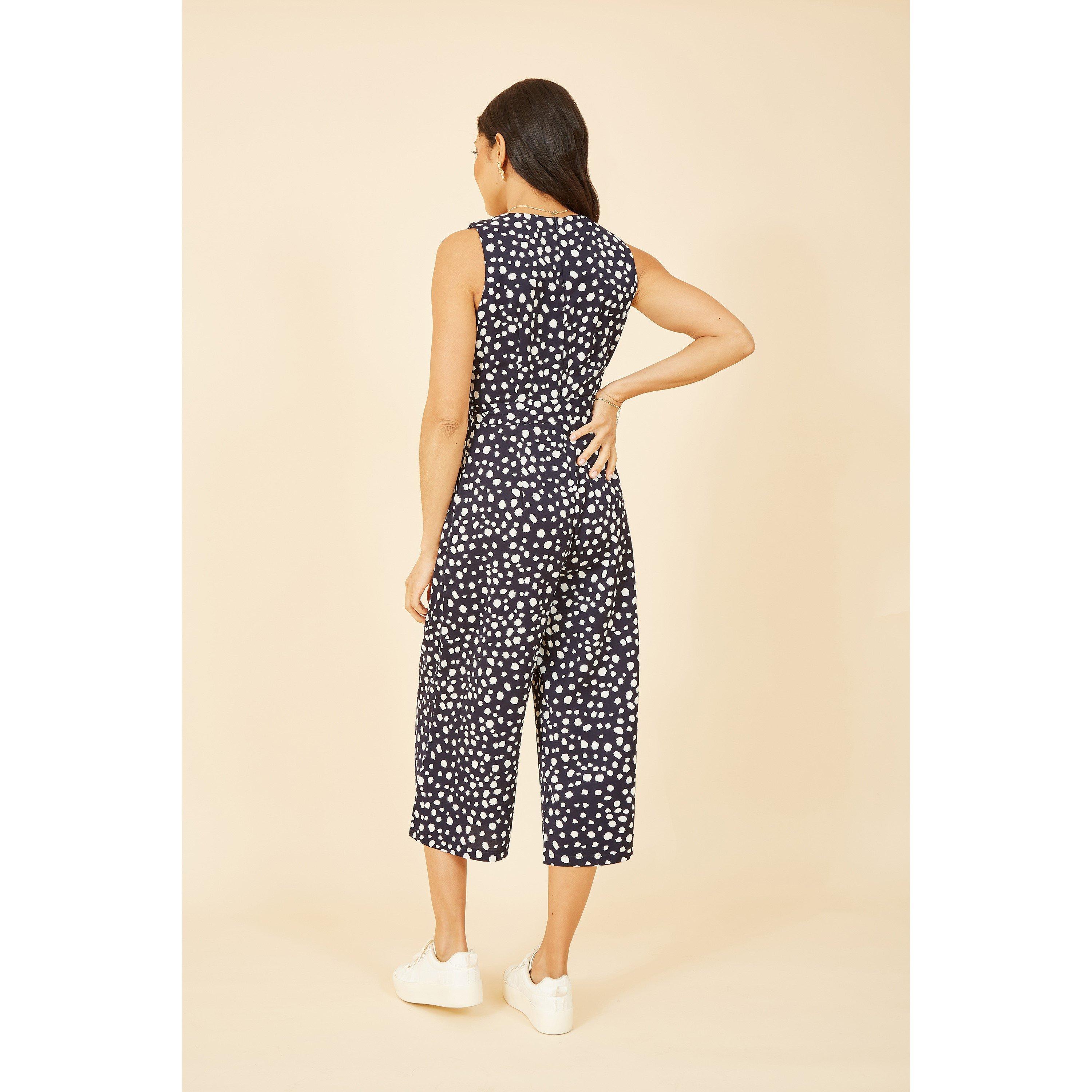 Navy - Mela London - Women's Navy Blotch Print Culotte Jumpsuit - 3