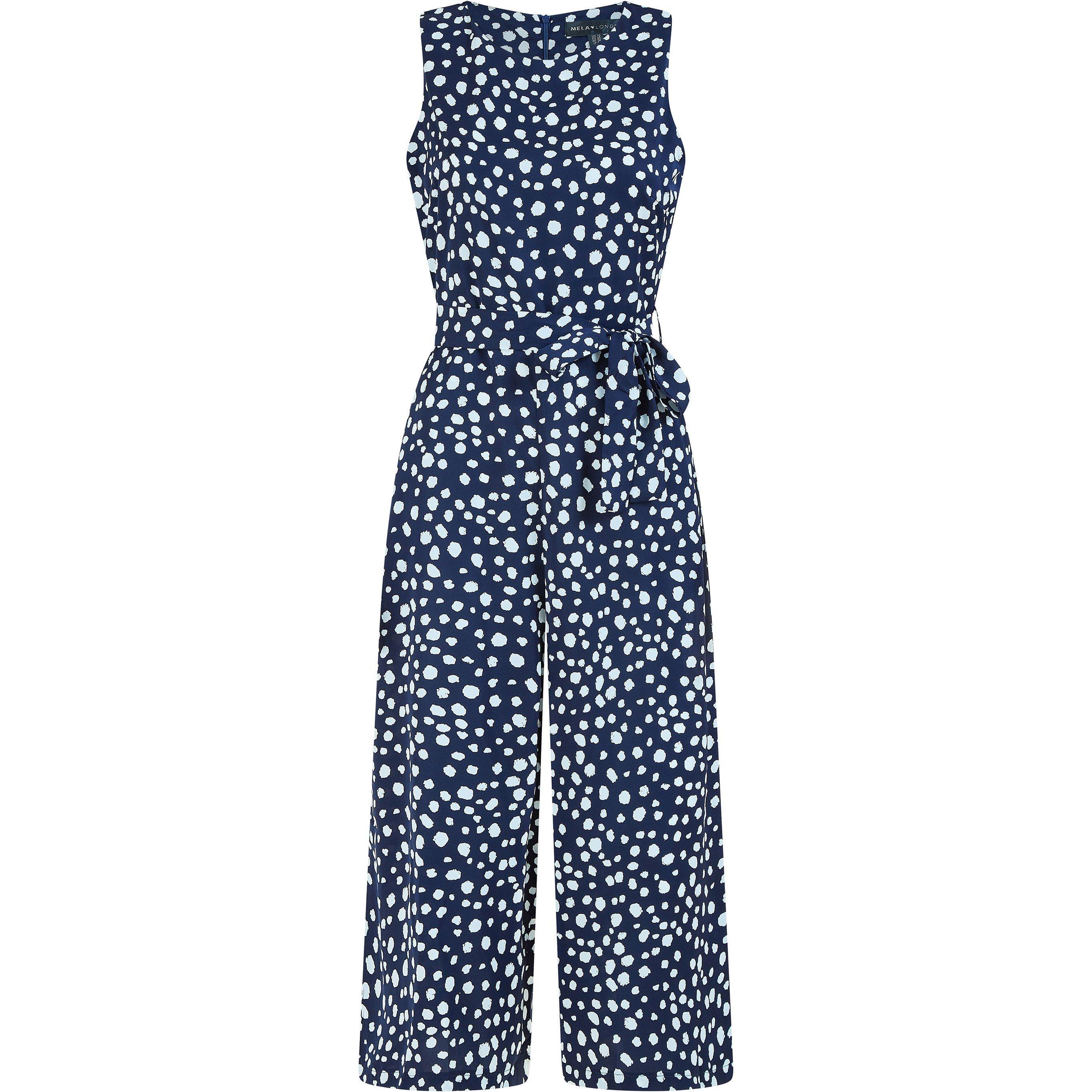 Navy - Mela London - Women's Navy Blotch Print Culotte Jumpsuit - 4