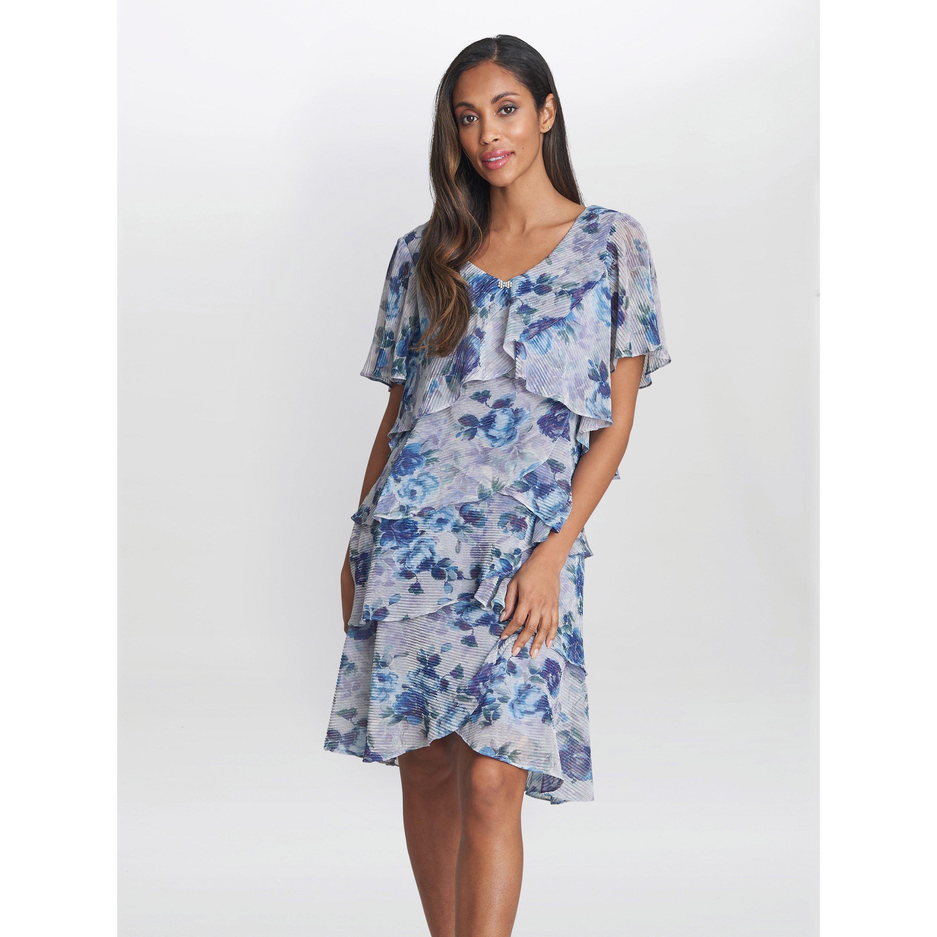 Gina Bacconi Bridget Printed Tiered Dress With Trim