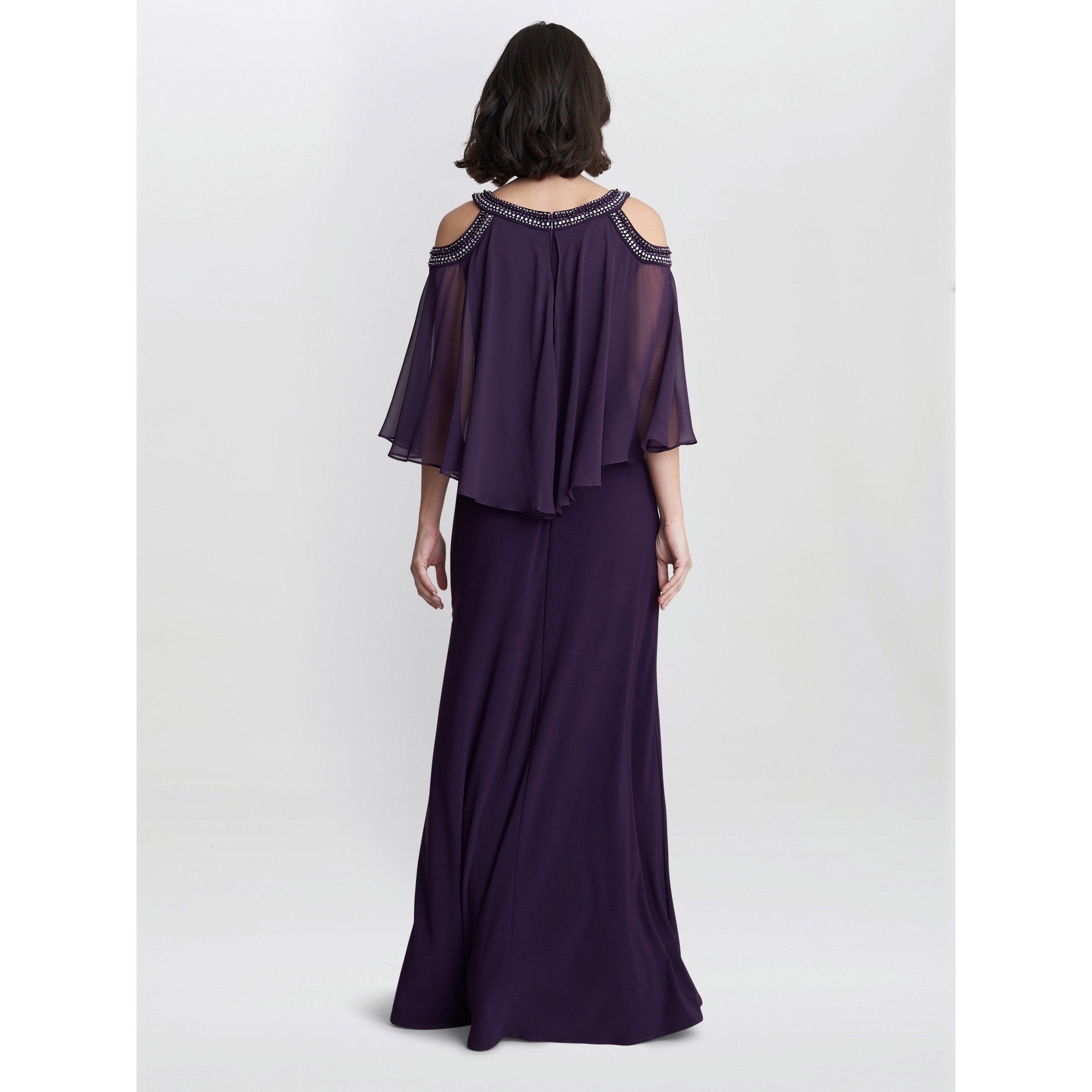 Eggplant - Gina Bacconi - Audrey Cold Shoulder Popover Gown - 2