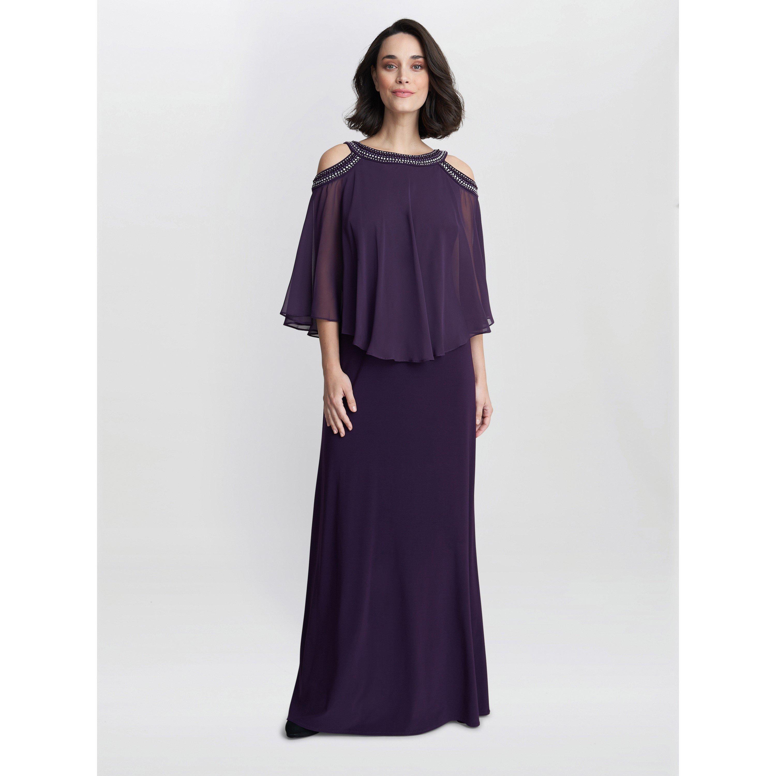 Eggplant - Gina Bacconi - Audrey Cold Shoulder Popover Gown - 3