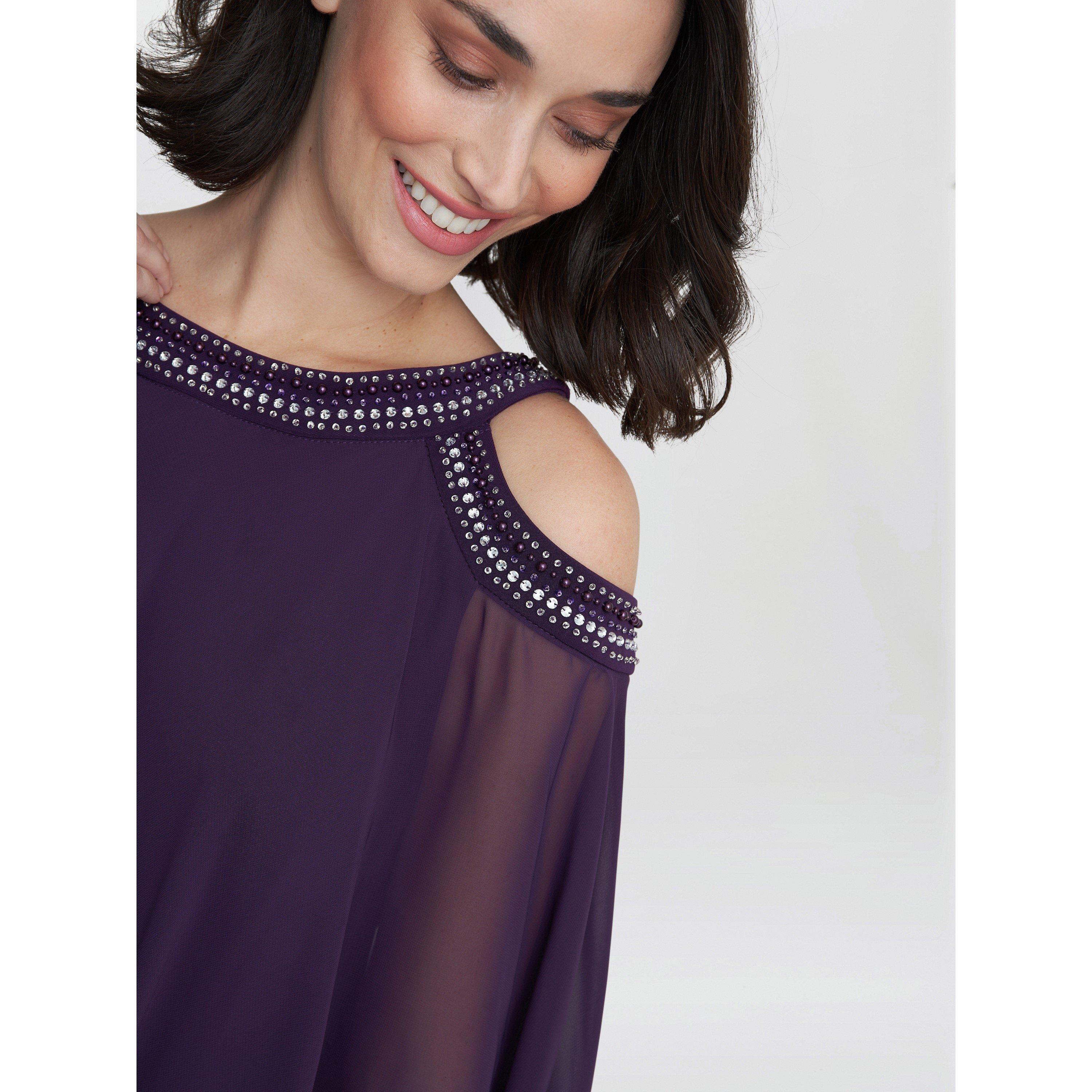 Eggplant - Gina Bacconi - Audrey Cold Shoulder Popover Gown - 5