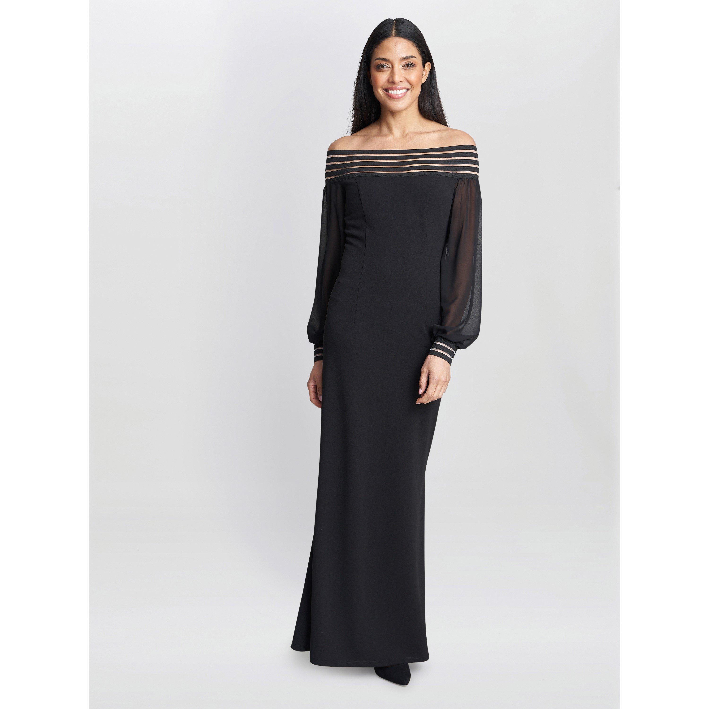 Black Black - Gina Bacconi - Vanessa Crepe Maxi Dress With Neck Trim - 1