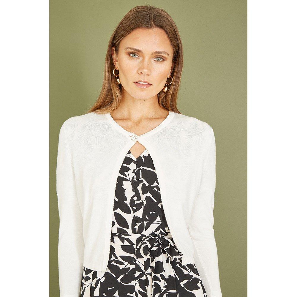 Yumi Women's Diamante Button Cropped Cardigan Ivory - L
