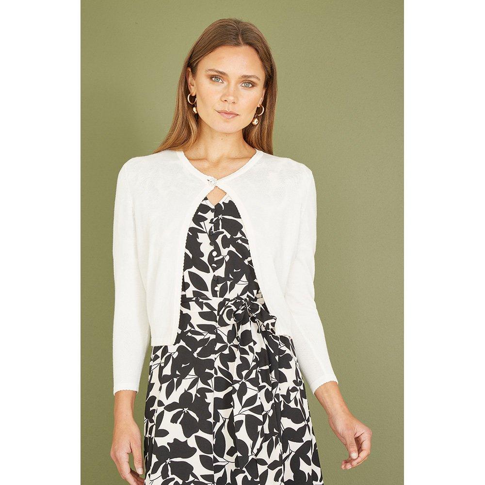 Ivory - Yumi - Ivory Diamante Button Cropped Cardigan - 2