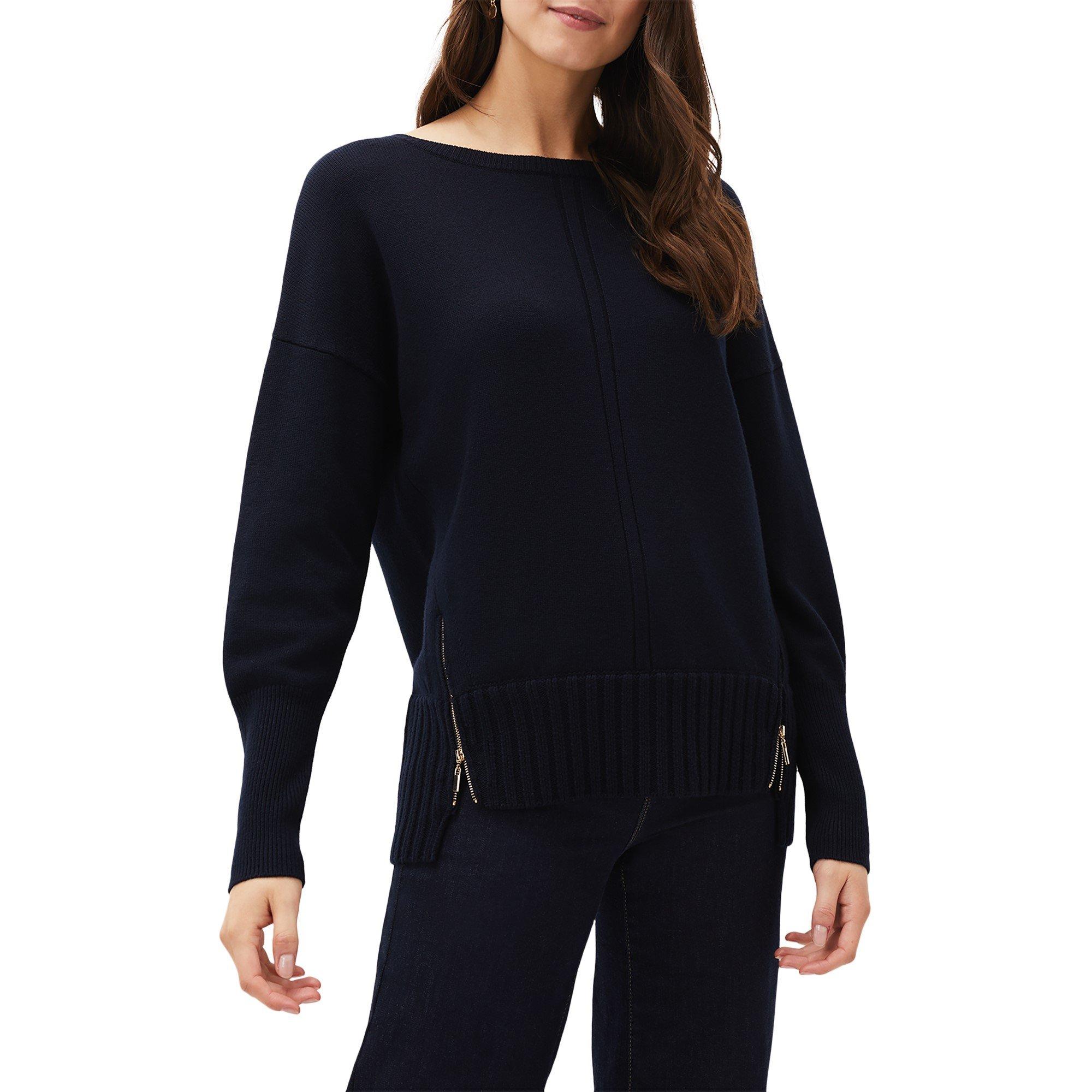 Navy - Phase Eight - Steph Wool Mix Zip Knit Jumper - 2