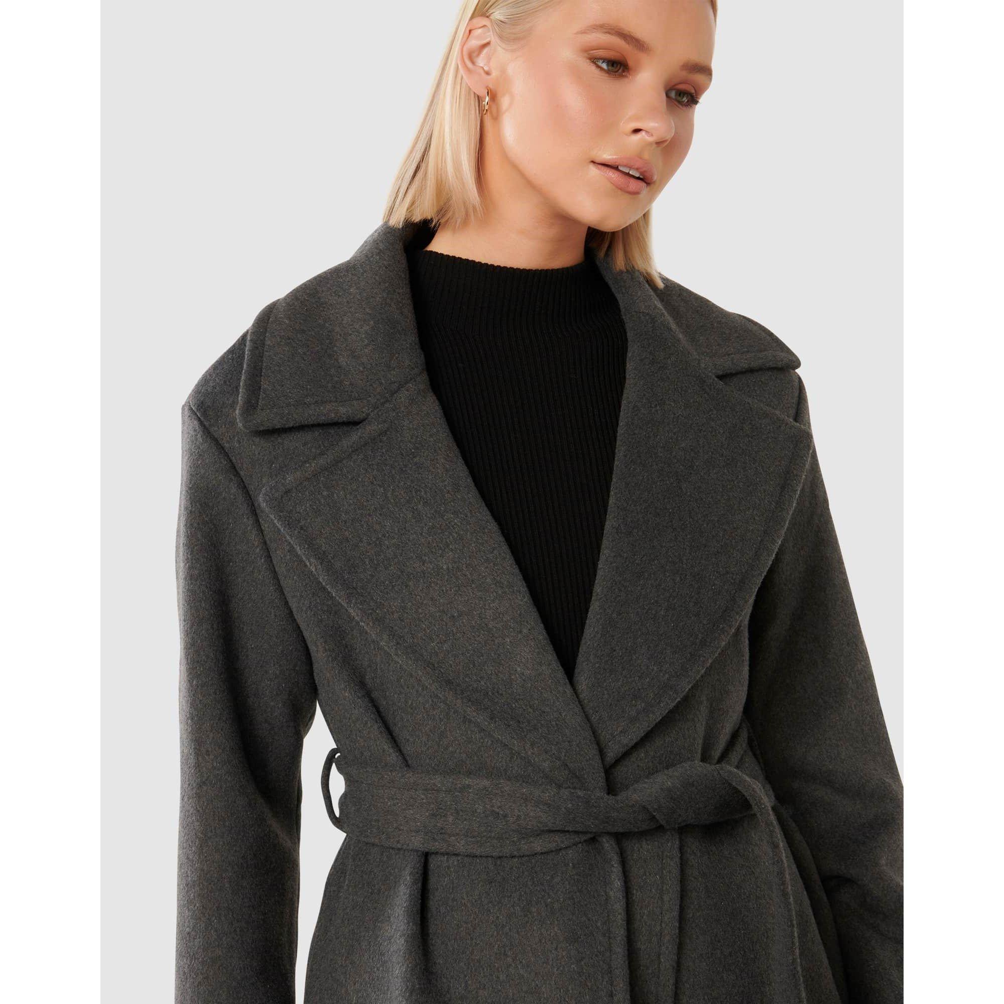 Charcoal Grey M - Forever New - Women's Priya Wrap Overcoat - 3