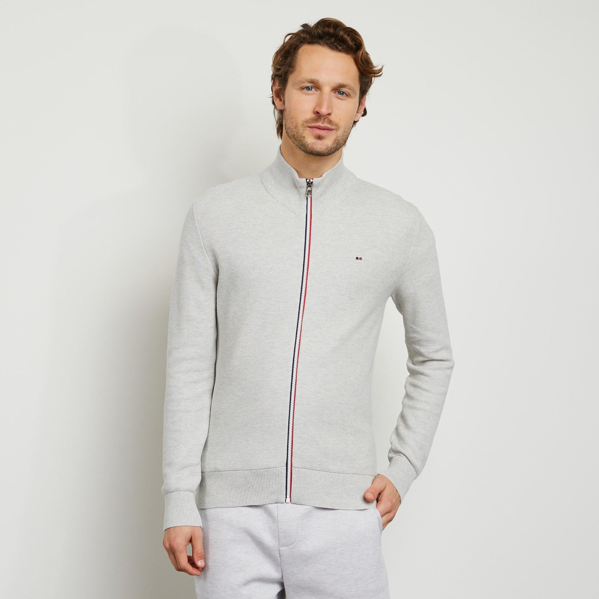 Grc7 - Eden Park - Grey seed stitch zipped cardigan - 2