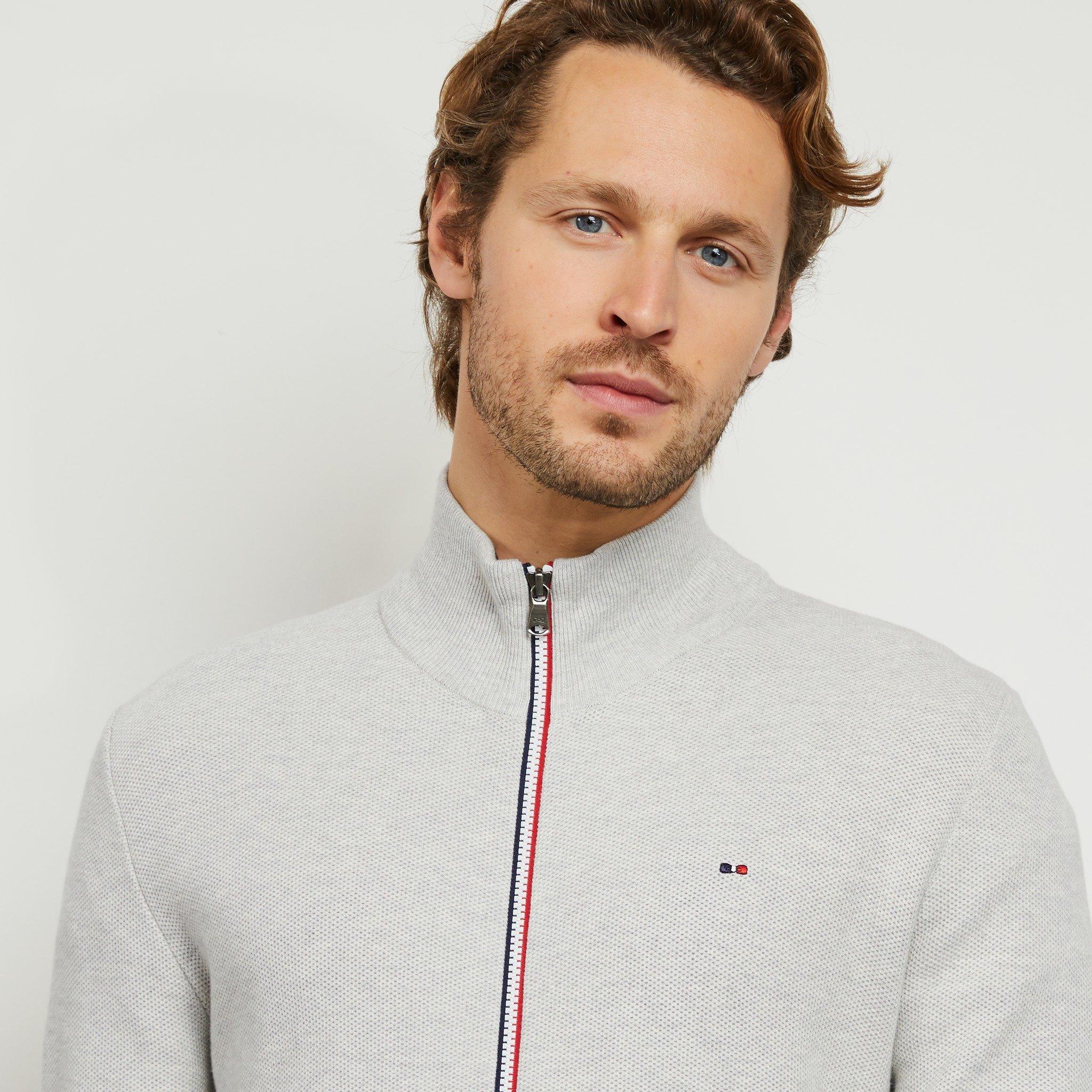 Grc7 - Eden Park - Grey seed stitch zipped cardigan - 3