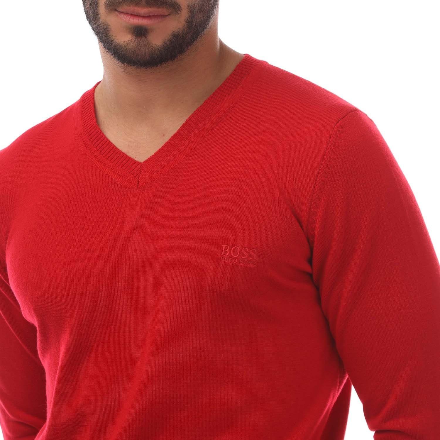 Red - Boss - Batisse-E V-Neck Sweater - 2