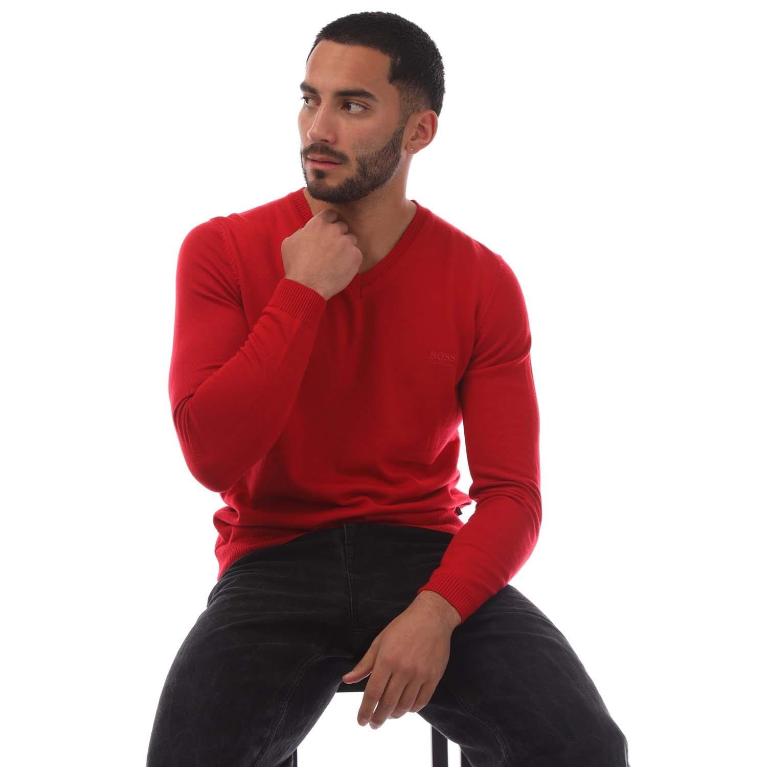 Red - Boss - Batisse-E V-Neck Sweater - 4