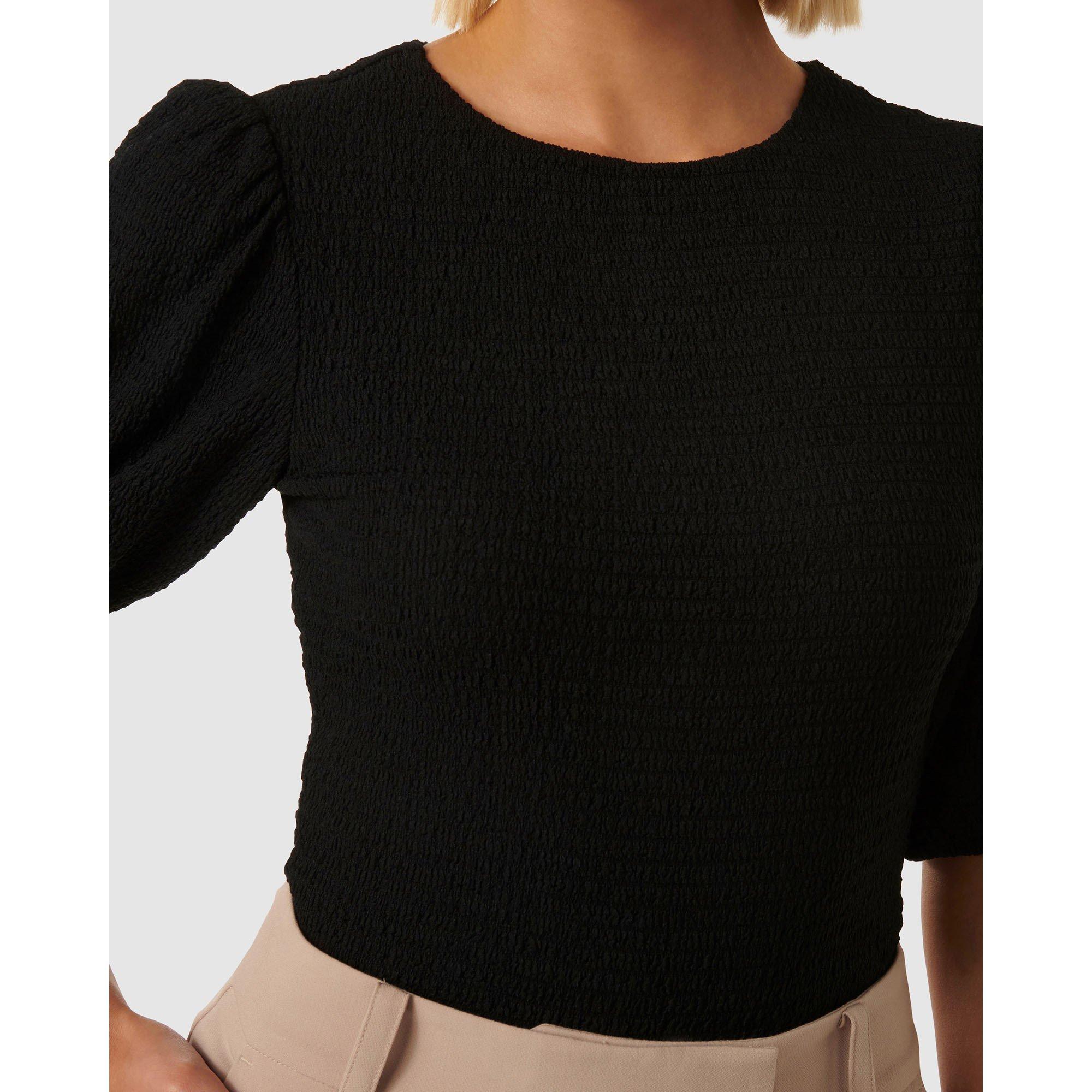 Black - Forever New - Jolanta Textured Puff Sleeve Top - 4