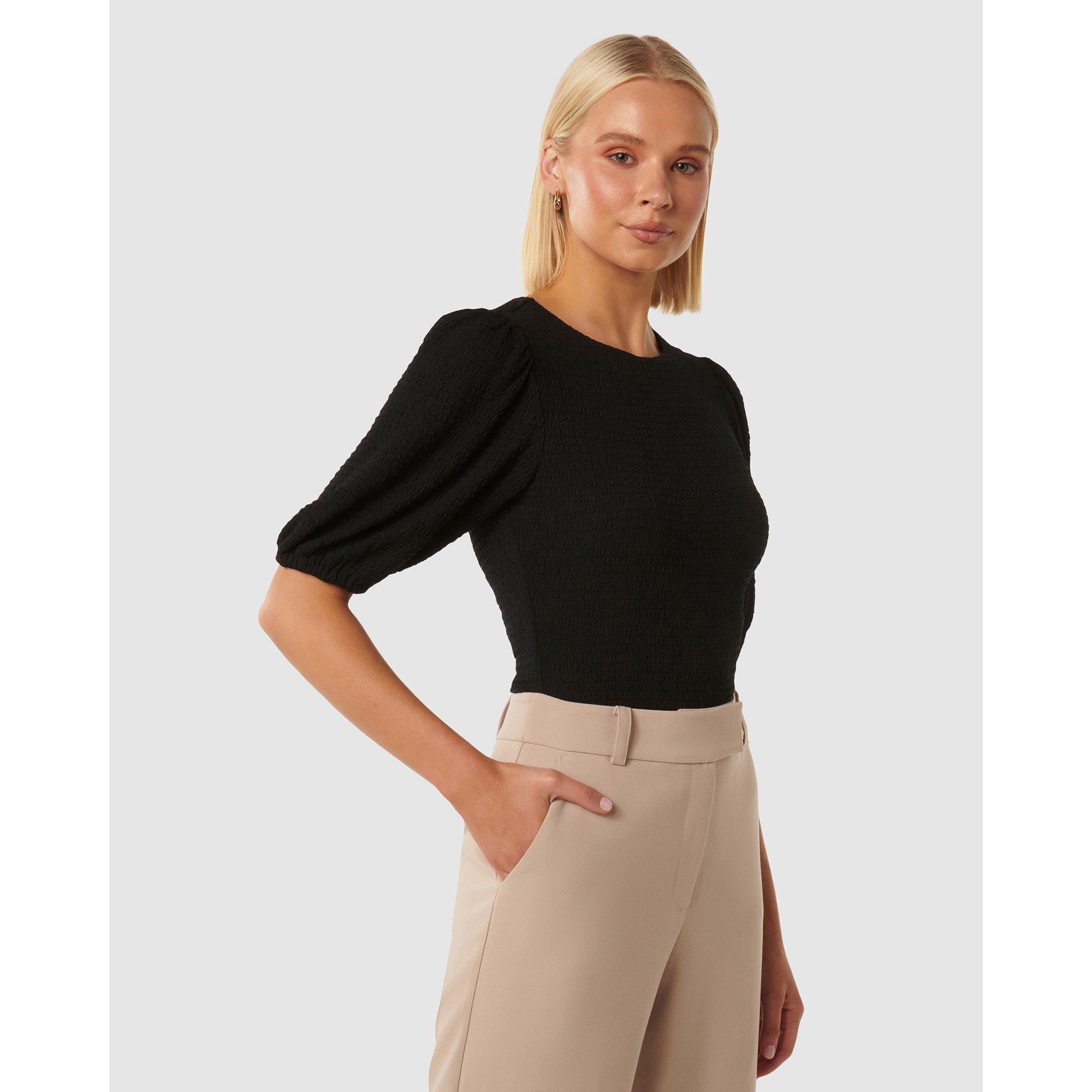 Black - Forever New - Jolanta Textured Puff Sleeve Top - 5