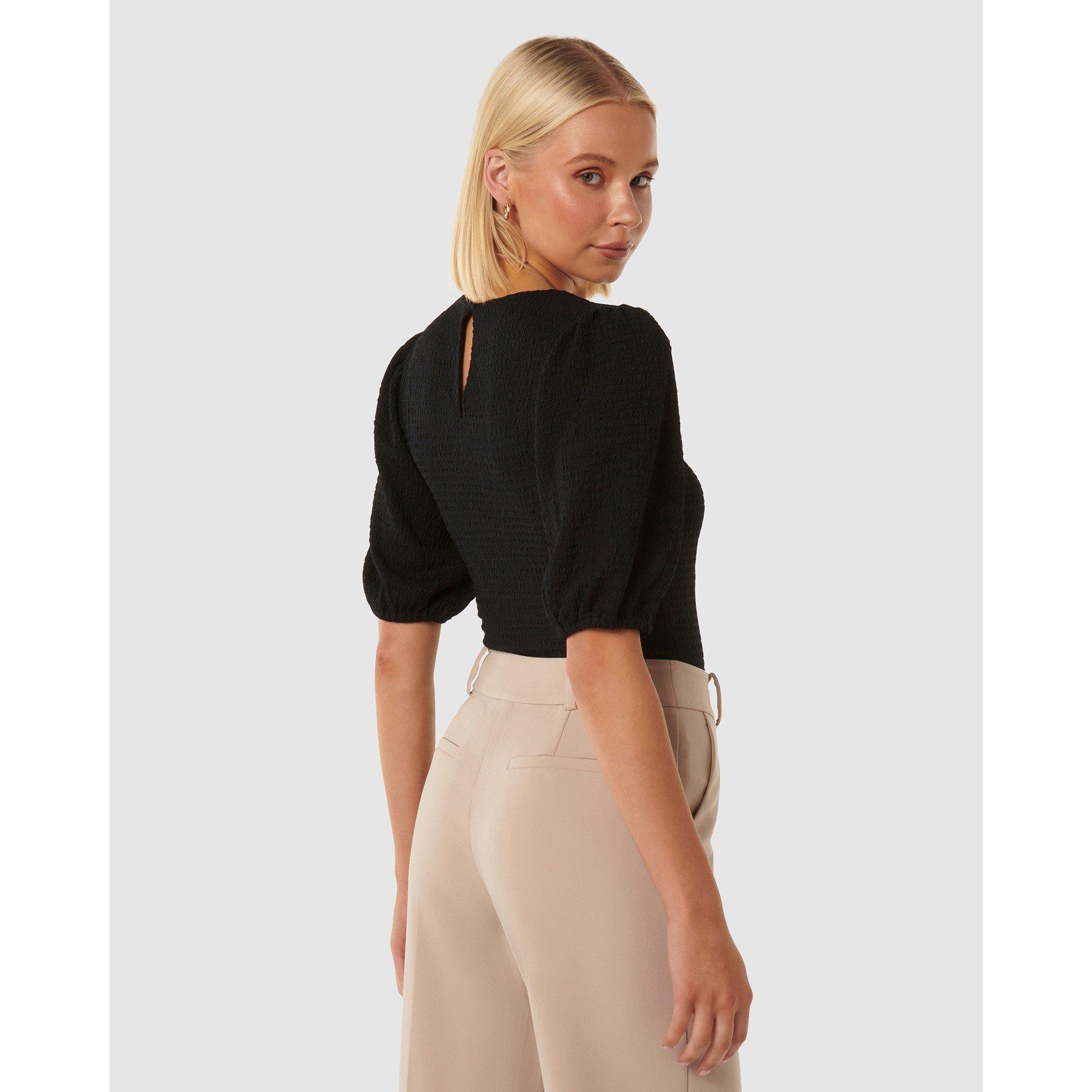 Black - Forever New - Jolanta Textured Puff Sleeve Top - 6