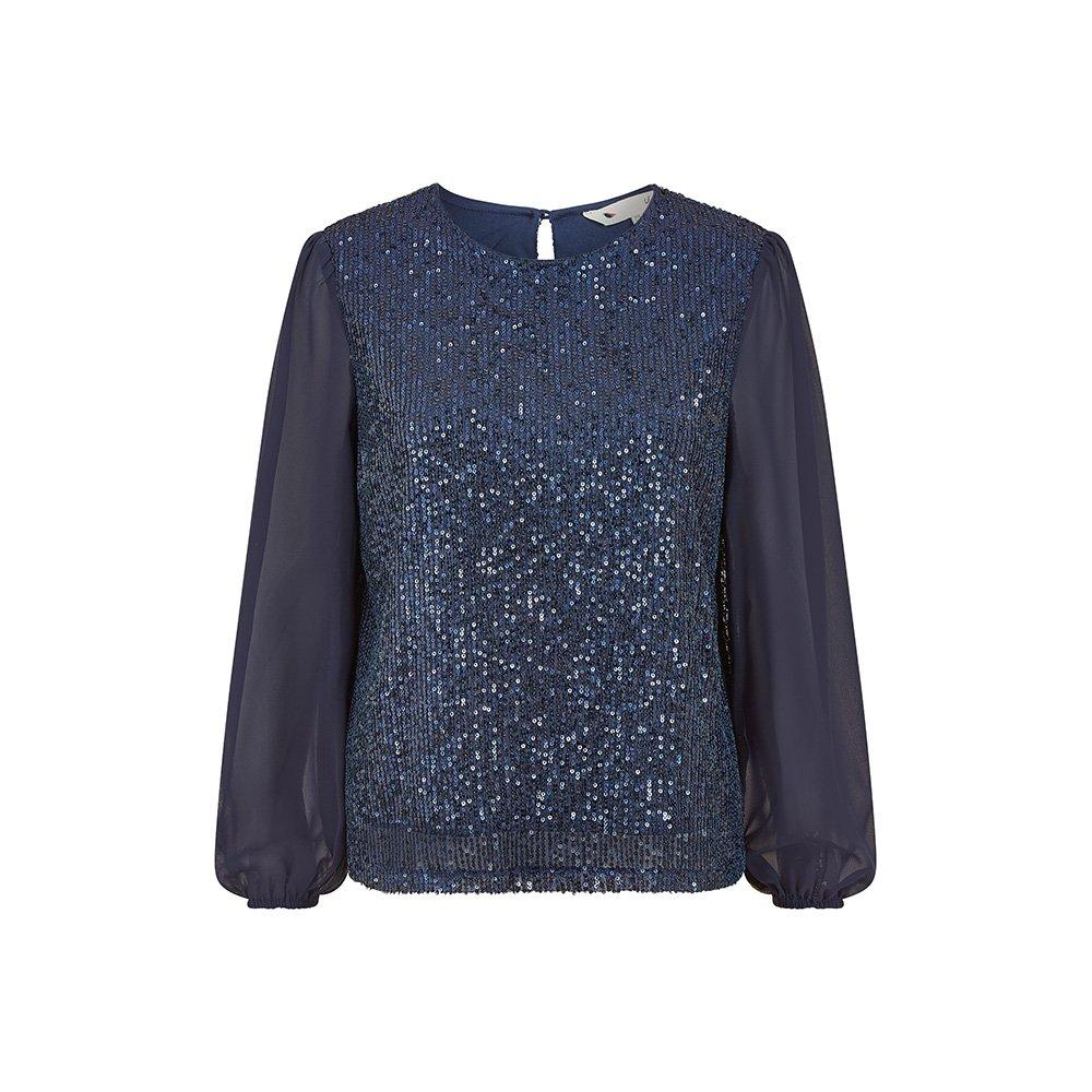 Navy - Yumi - Navy Sequin Top With Sheer Sleeves - 4