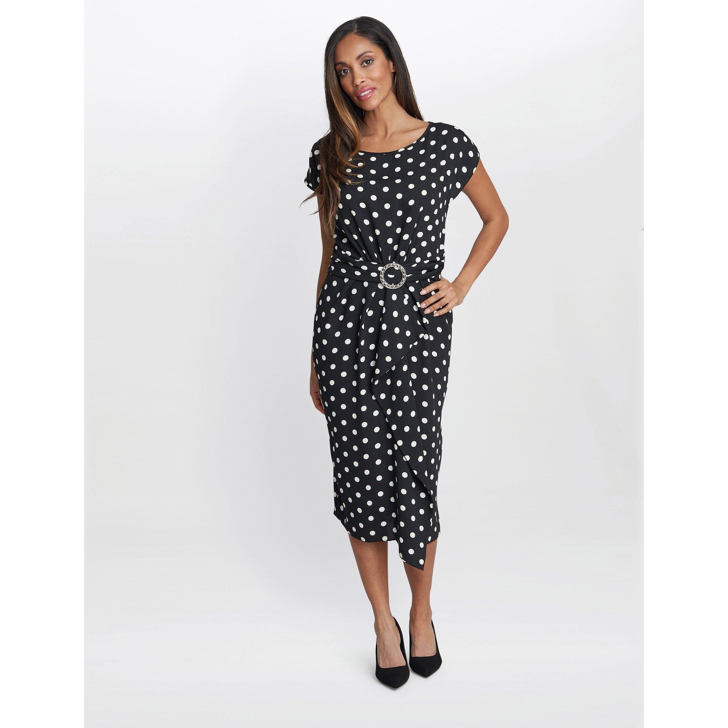 Black / White - Gina Bacconi - Jemima Spot Print Satin Dress - 1