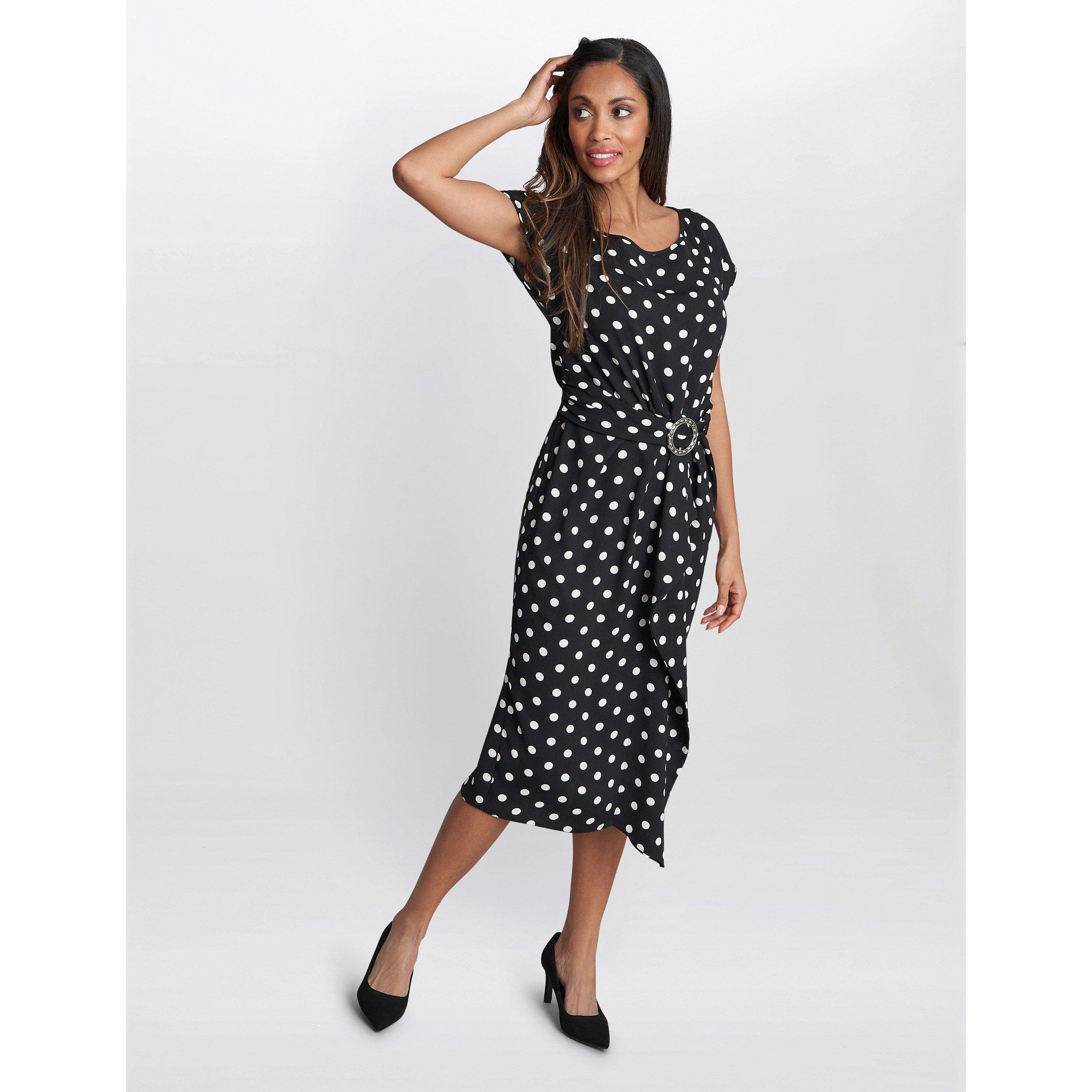 Black / White - Gina Bacconi - Jemima Spot Print Satin Dress - 3